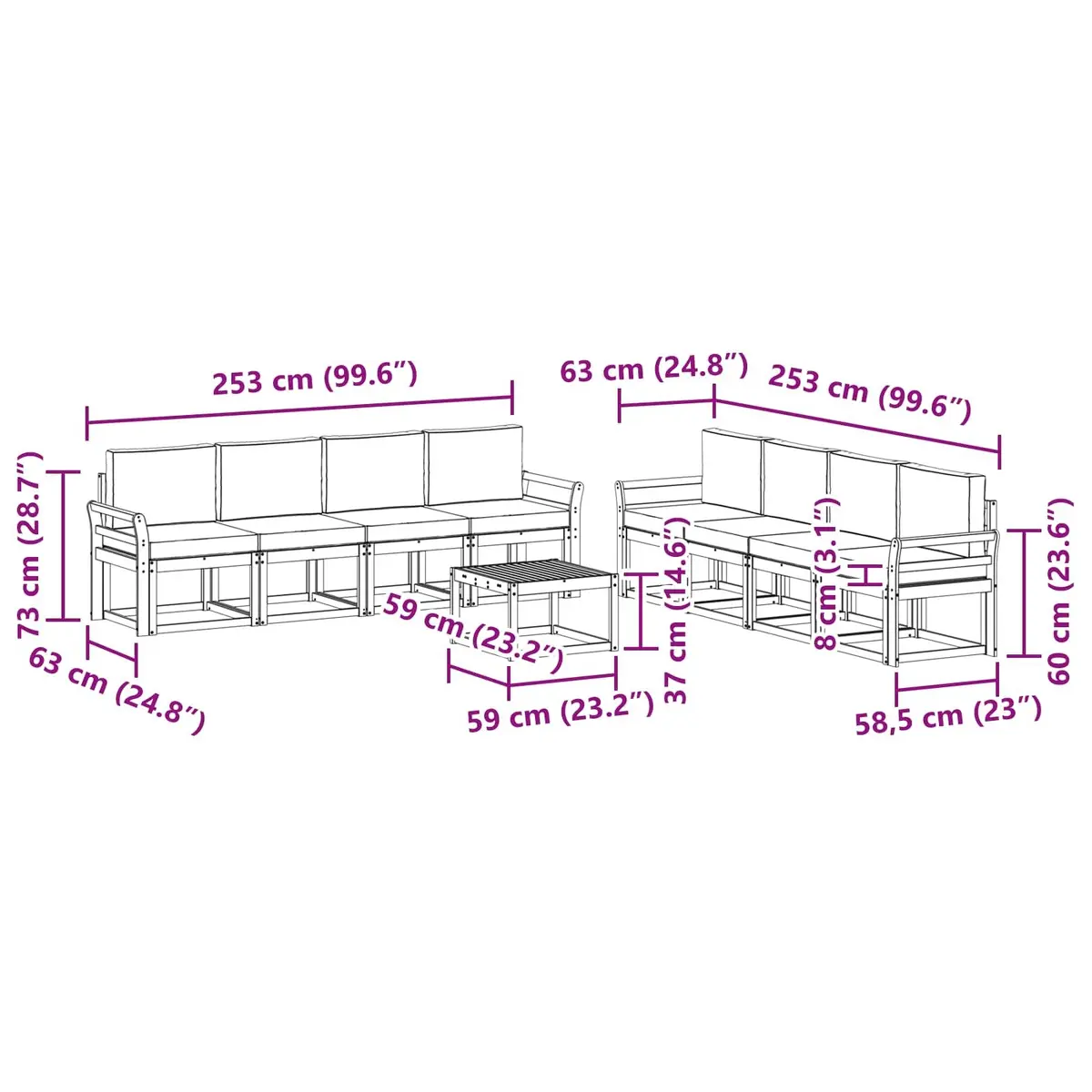 Outdoor Sectional Sofa Set 9 Pcs Garden Furniture Patio Lounge Brown