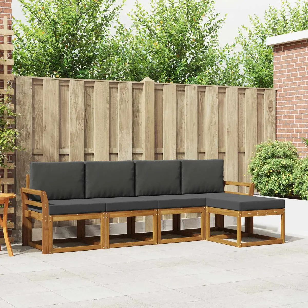 5-Piece Outdoor Sectional Sofa Set Garden Patio Furniture Acacia Wood Brown
