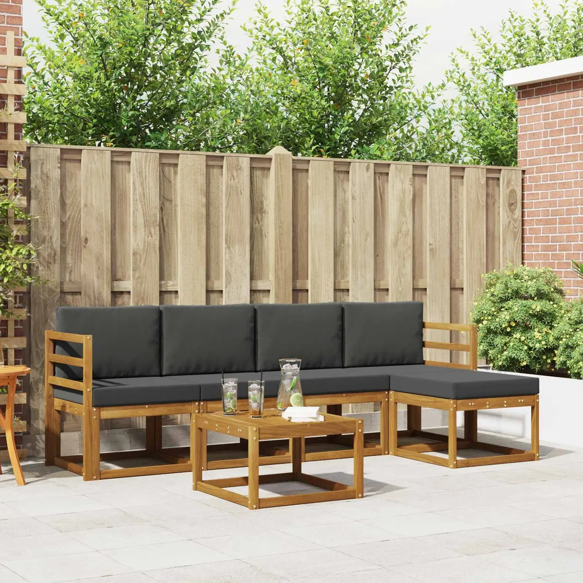 Outdoor Sectional Sofa Set 6 Pieces Garden Patio Furniture Natural Acacia with Anthracite Accents