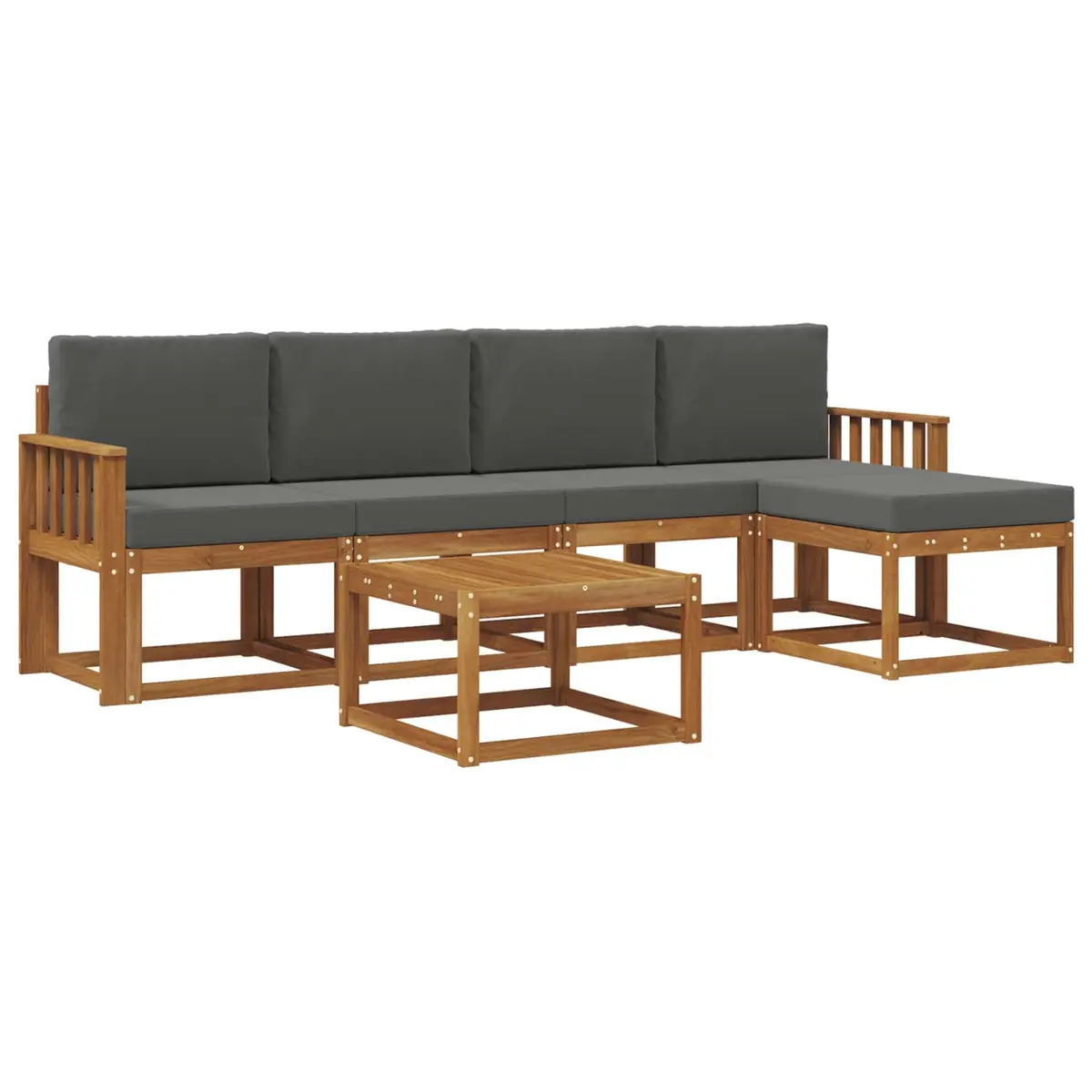 Outdoor Sectional Sofa Set 6 Piece Garden Patio Furniture Natural Wood Finish with Cushions