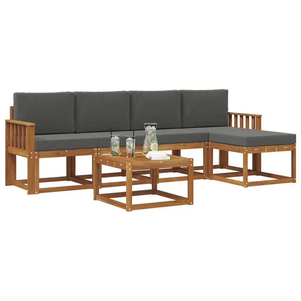 Outdoor Sectional Sofa Set 6 Piece Garden Patio Furniture Natural Wood Finish with Cushions