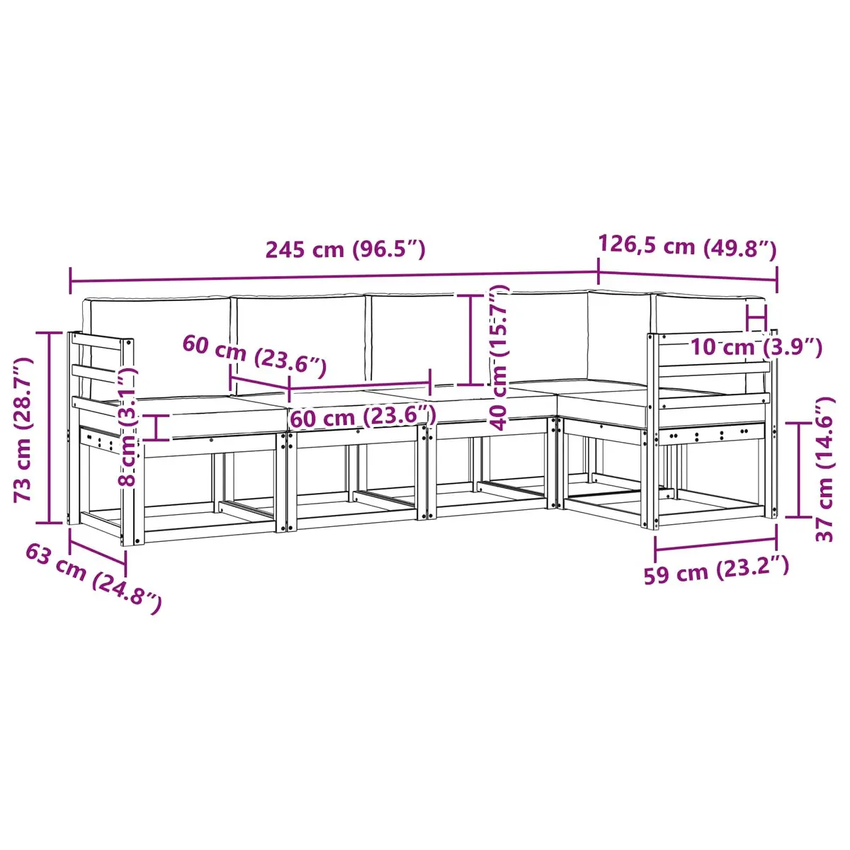 Outdoor Sofa Set 5 Piece Garden Furniture Acacia Wood Natural Brown