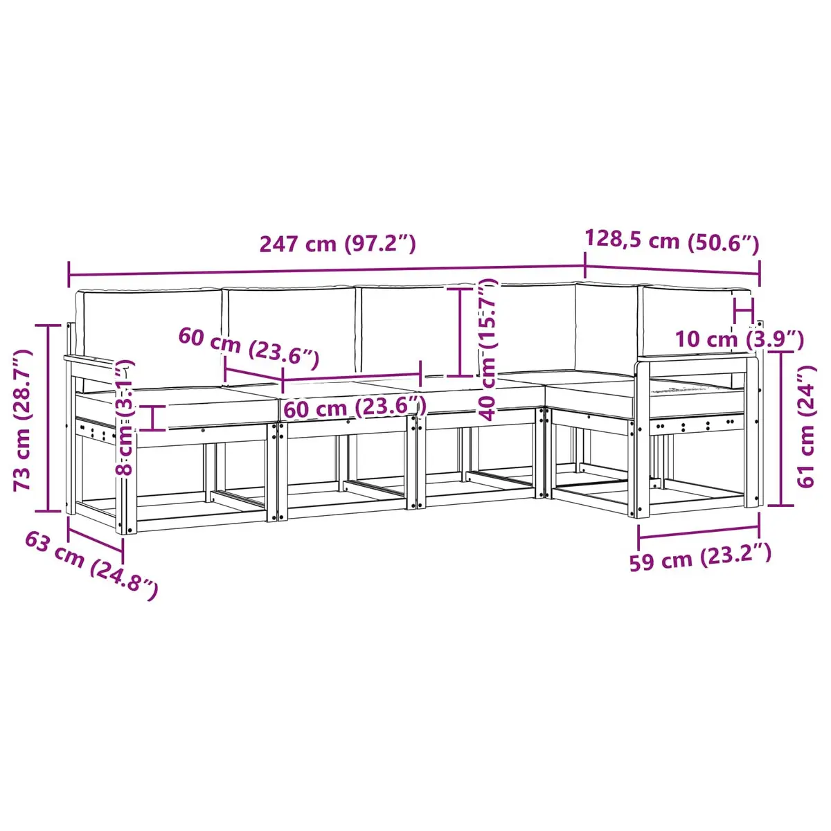 5-Piece Outdoor Sofa Set in Brown