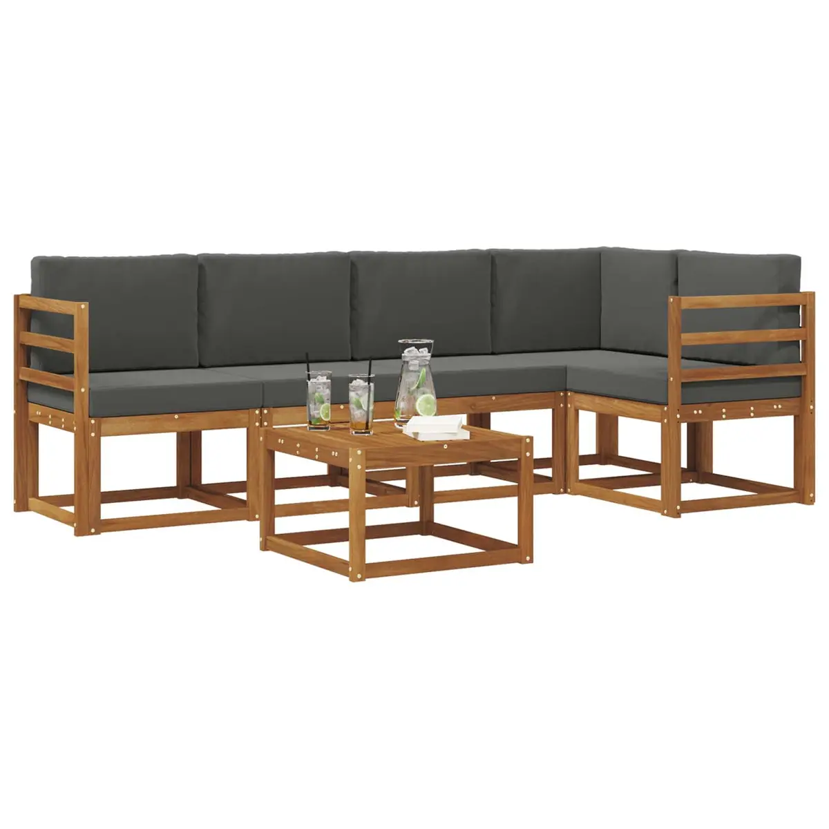 Outdoor Sofa Set Modular Garden Furniture 6 Piece Acacia Wood with Cushions Brown