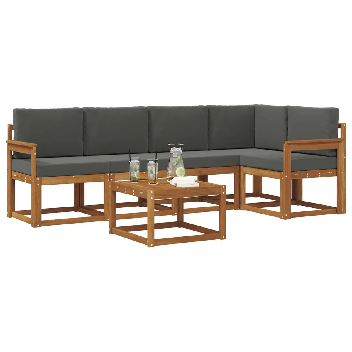 Outdoor Sofa Set Modular Garden Furniture 6 Piece with Cushions Brown Acacia