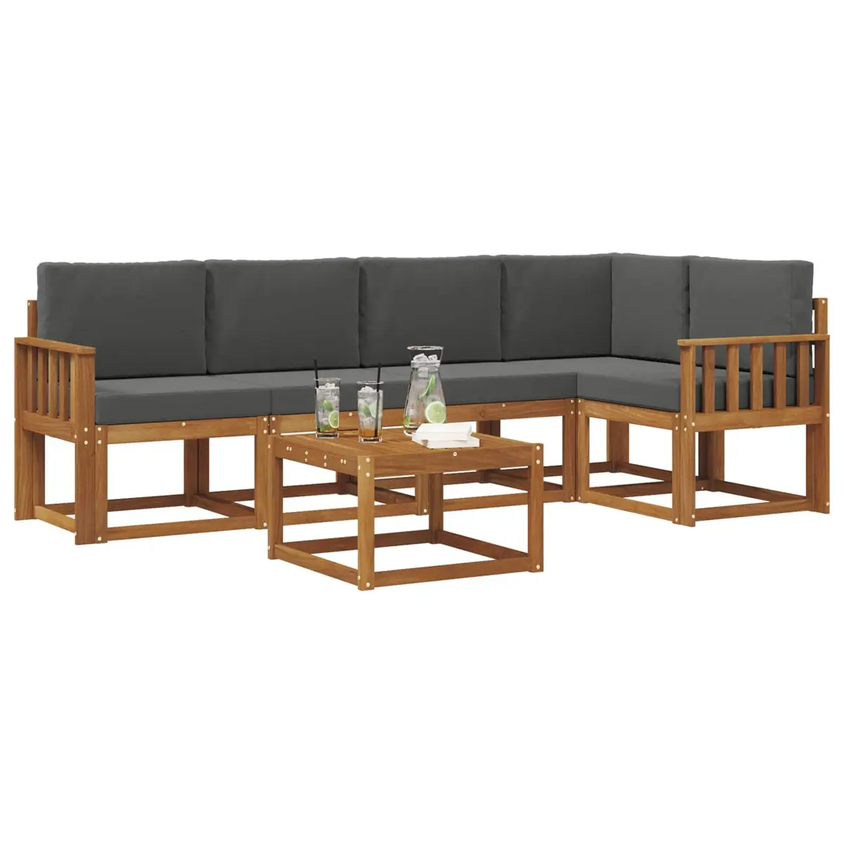 Outdoor Sofa Set 6 Piece Garden Patio Furniture Brown Acacia Wood