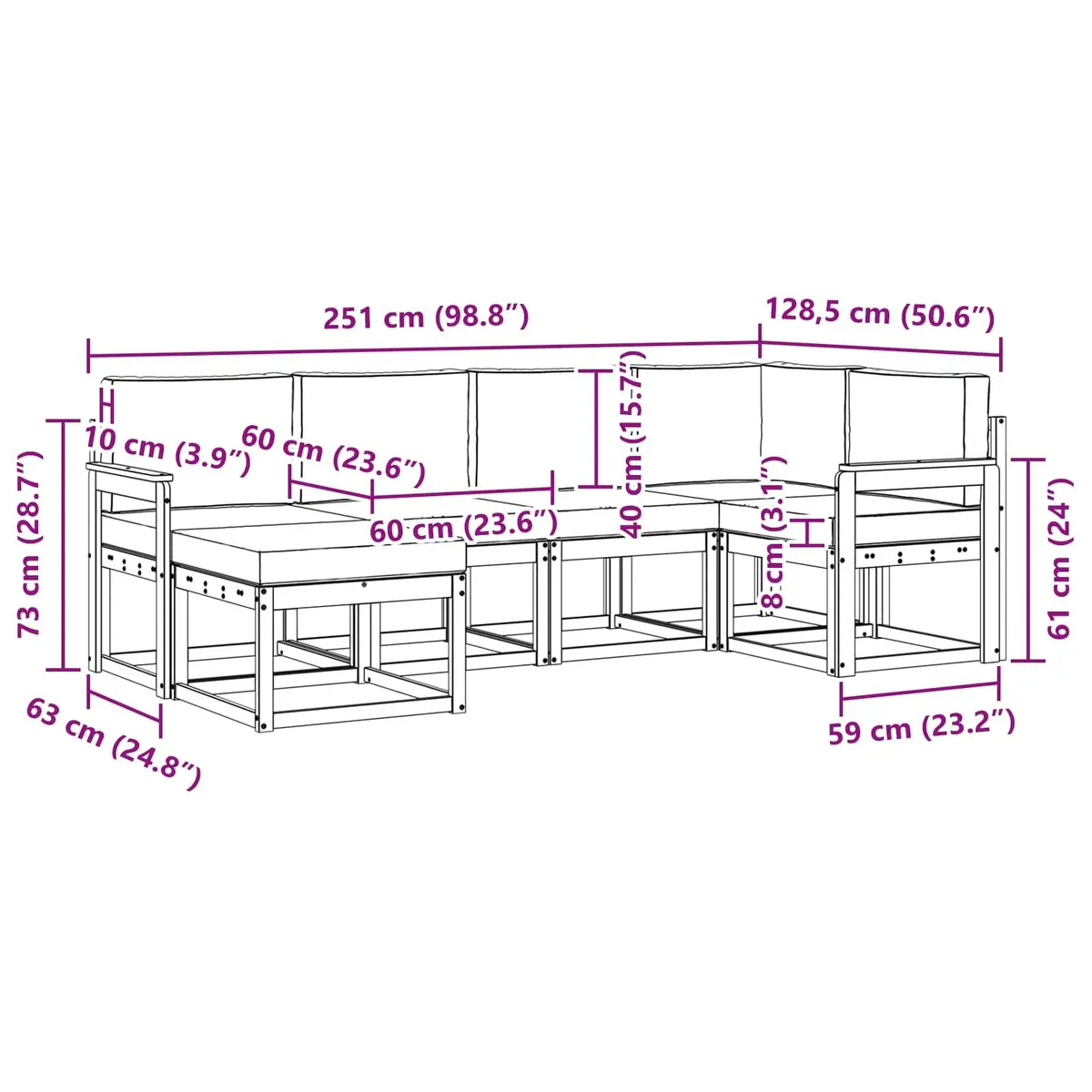 Outdoor Sofa Set 6 Piece Garden Furniture with Cushions Patio Lounge Natural
