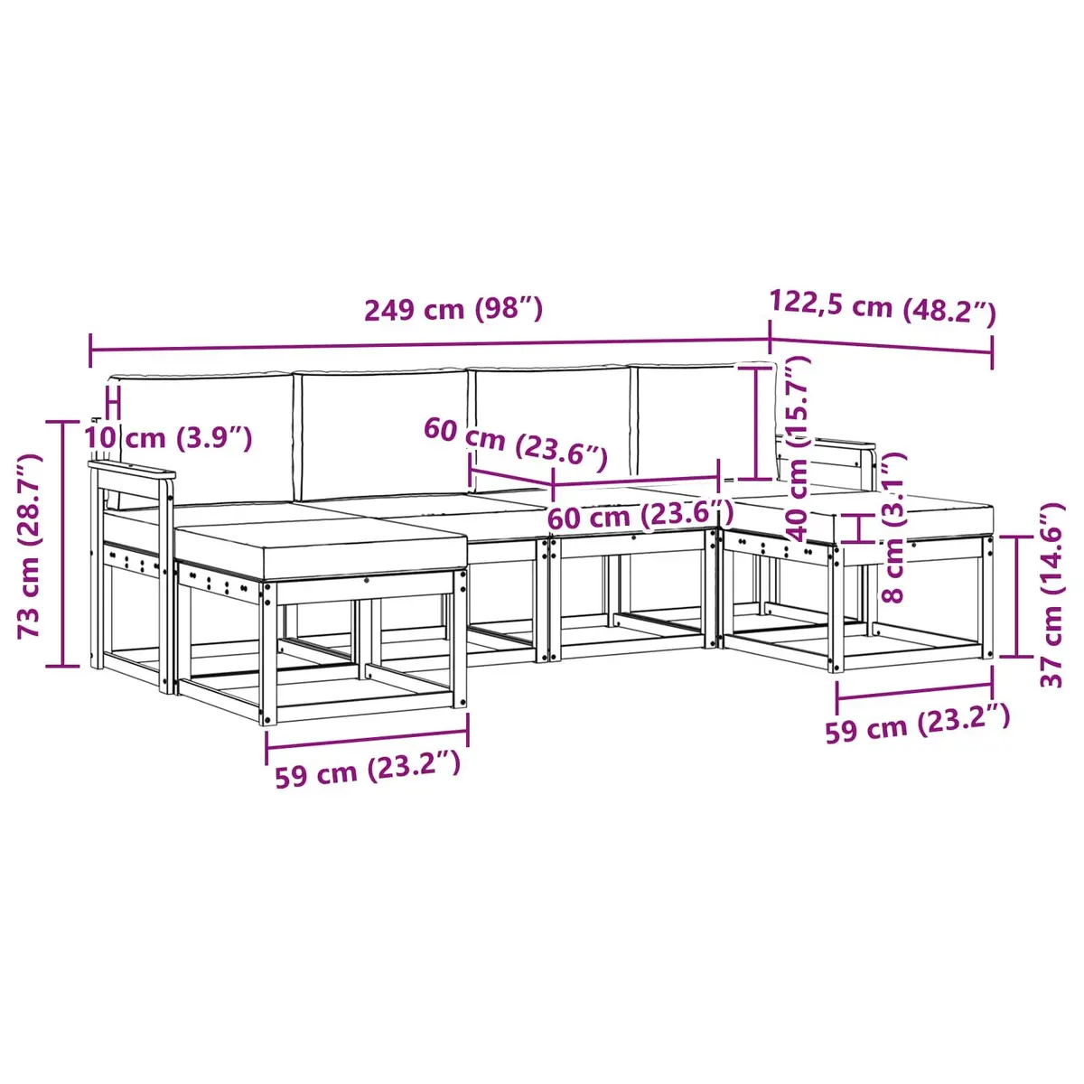 Outdoor Sofa Set 6 Pieces Garden Patio Furniture Brown Engineered Wood Modern