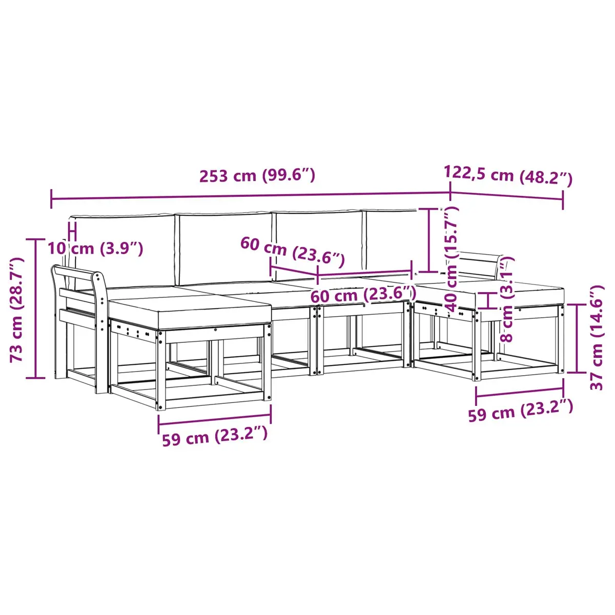 Outdoor Sofa Set 6 Piece Garden Patio Furniture Brown Engineered Wood Modern