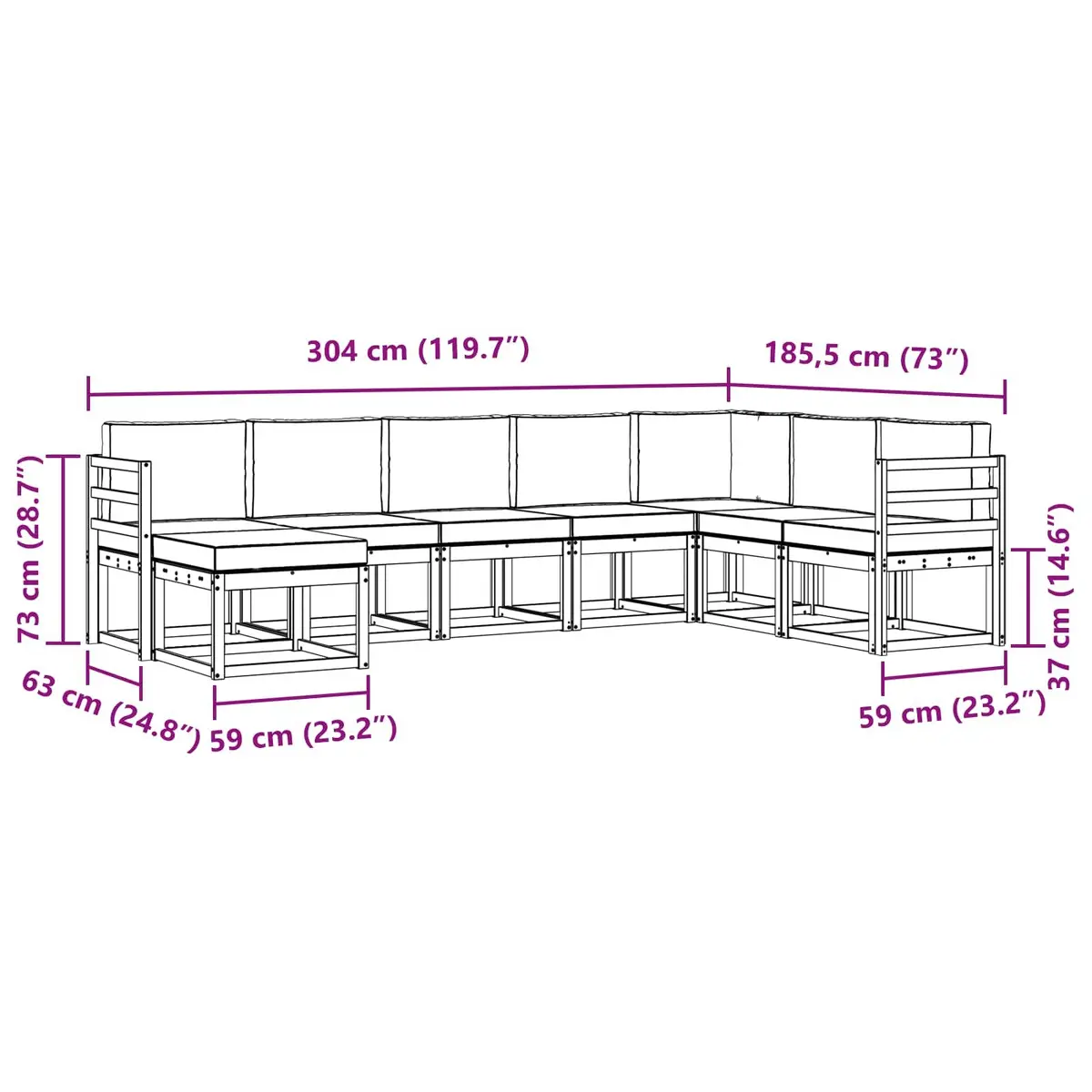 Outdoor Sofa Set Modular Garden Furniture 8 Pieces Brown