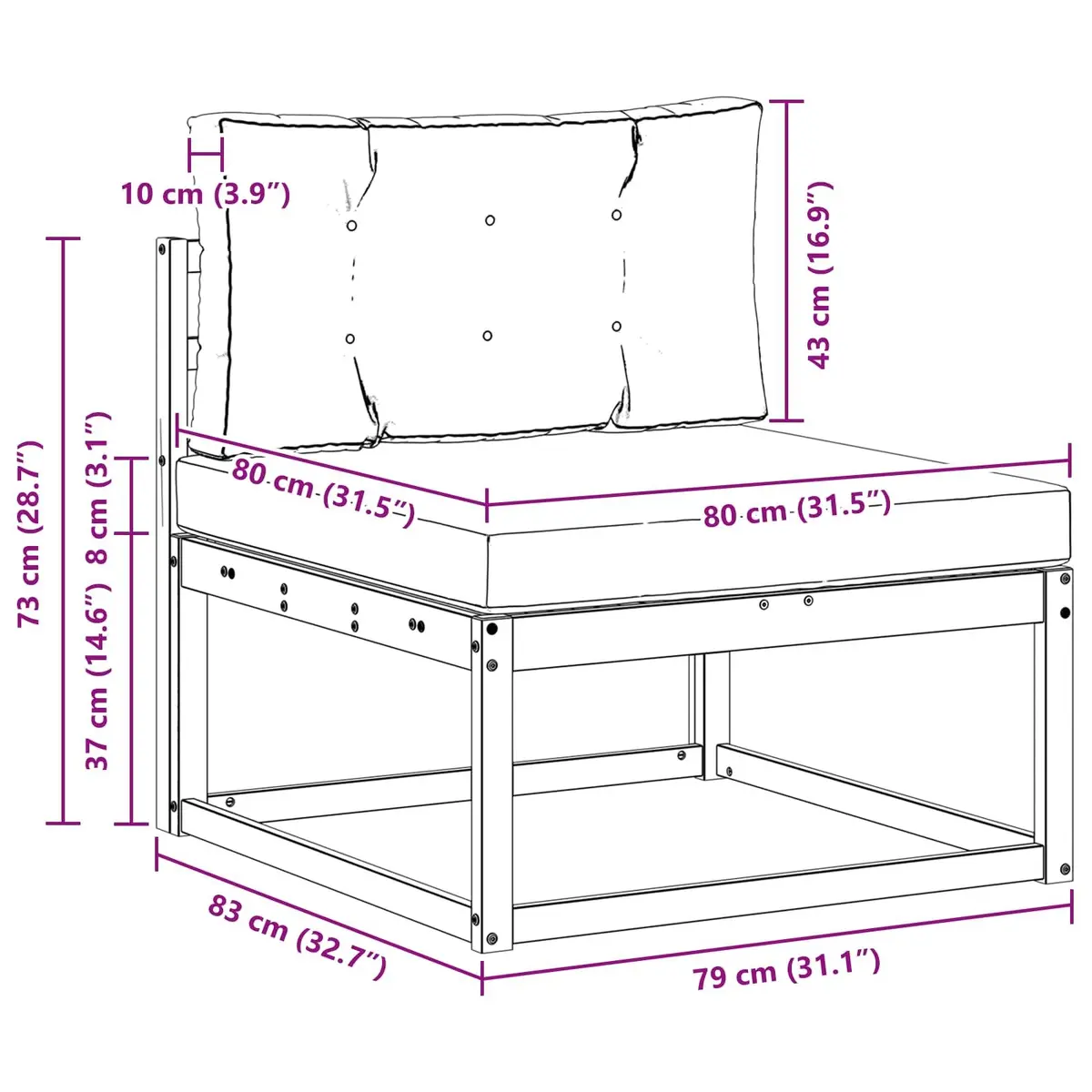 Outdoor Sofa Set Modular Garden Patio Sectional Furniture 3 Piece Brown Wood