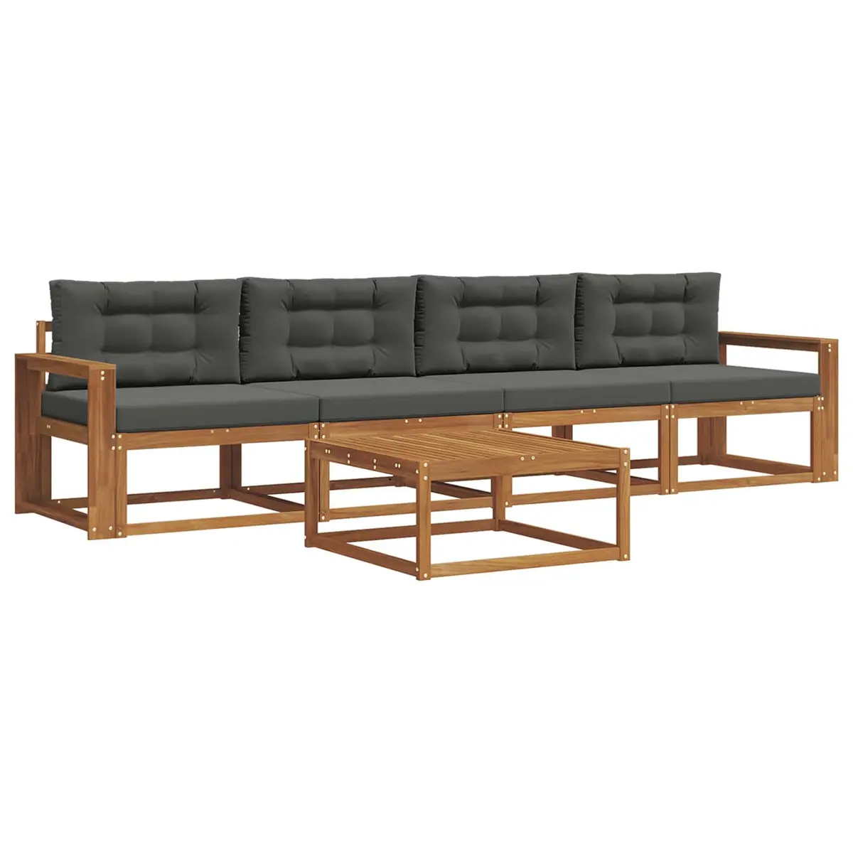 Outdoor Sectional Sofa Set 5 Piece Modern Garden Patio Furniture Natural Brown Anthracite