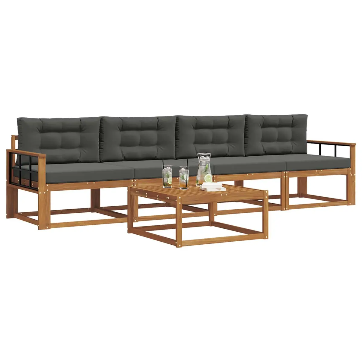 Outdoor Sectional Sofa Set 5 Piece Garden Patio Furniture Cushioned Brown