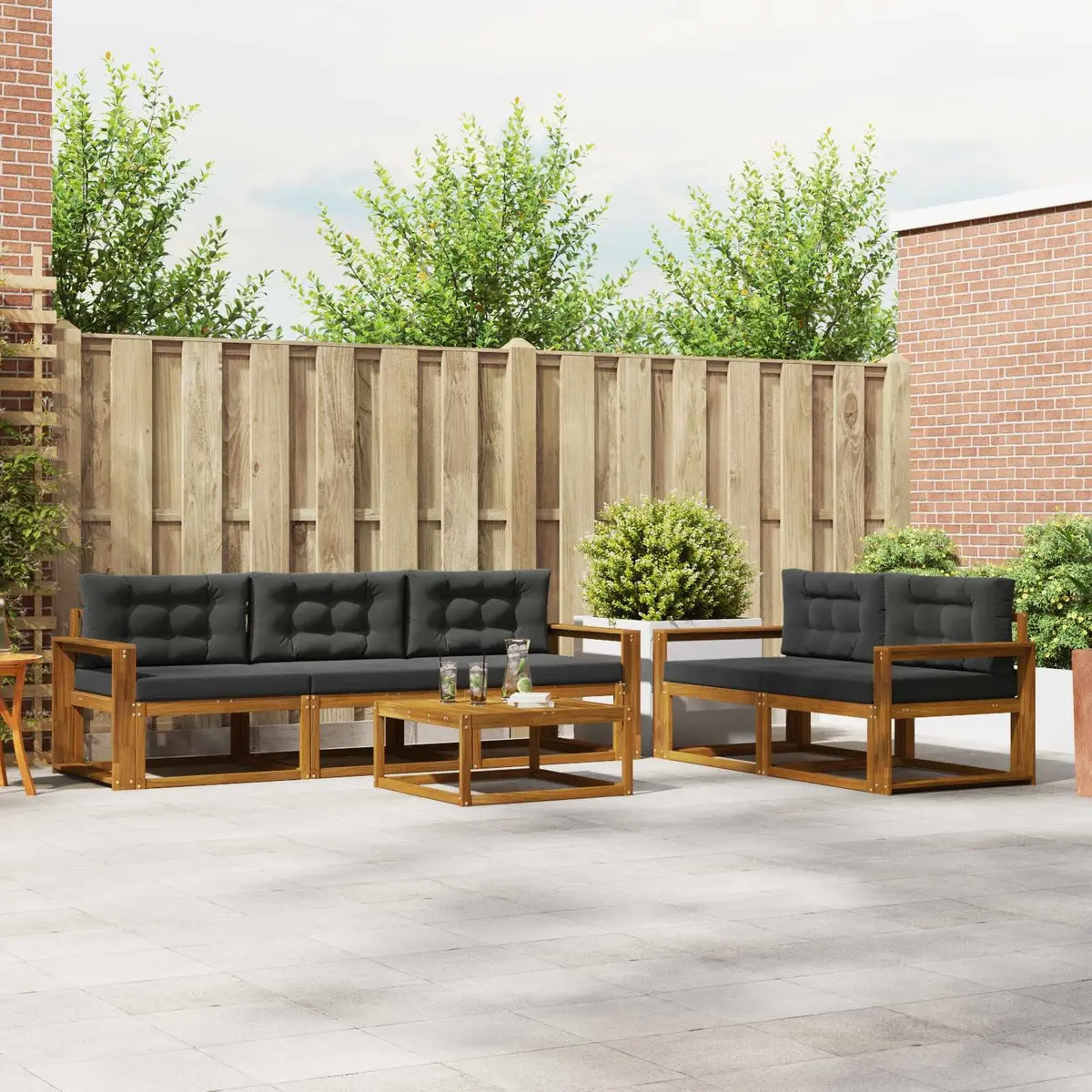 Outdoor Sectional Sofa Set Modular Seating 6 Piece Natural Anthracite
