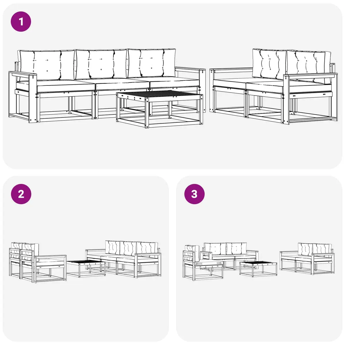 Outdoor Sectional Sofa Set Modular Seating 6 Piece Natural Anthracite