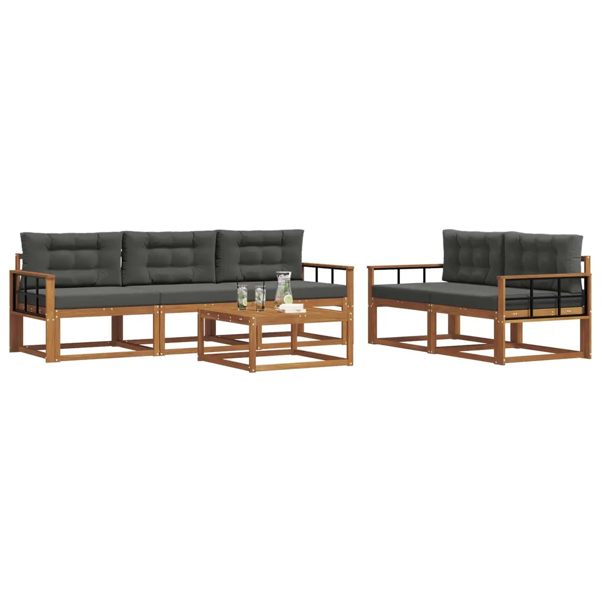 Outdoor Sectional Sofa Set Modular Lounge Seating 6 Piece Natural and Anthracite