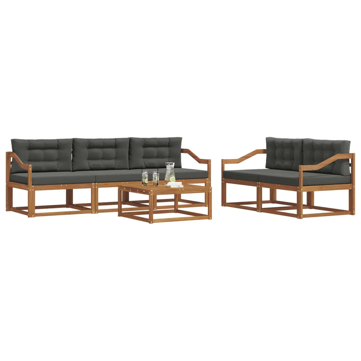 Outdoor Sectional Sofa Set Modular Garden Patio Furniture 6 Pieces Natural Anthracite
