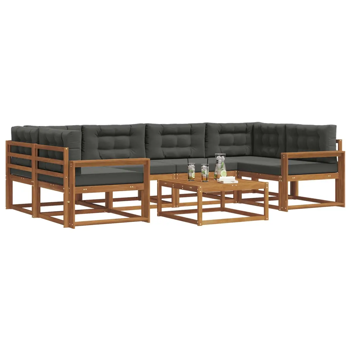 Outdoor Sofa Set 7 Pieces Garden Patio Sectional Furniture Natural Anthracite