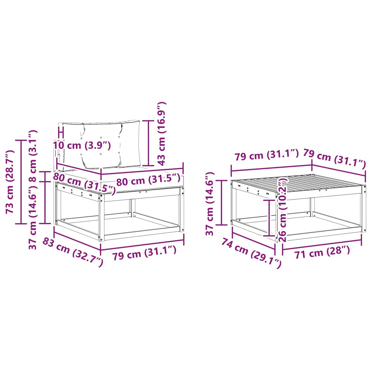Outdoor Sectional Sofa Set Modular Garden Patio Furniture 8 Pieces Natural