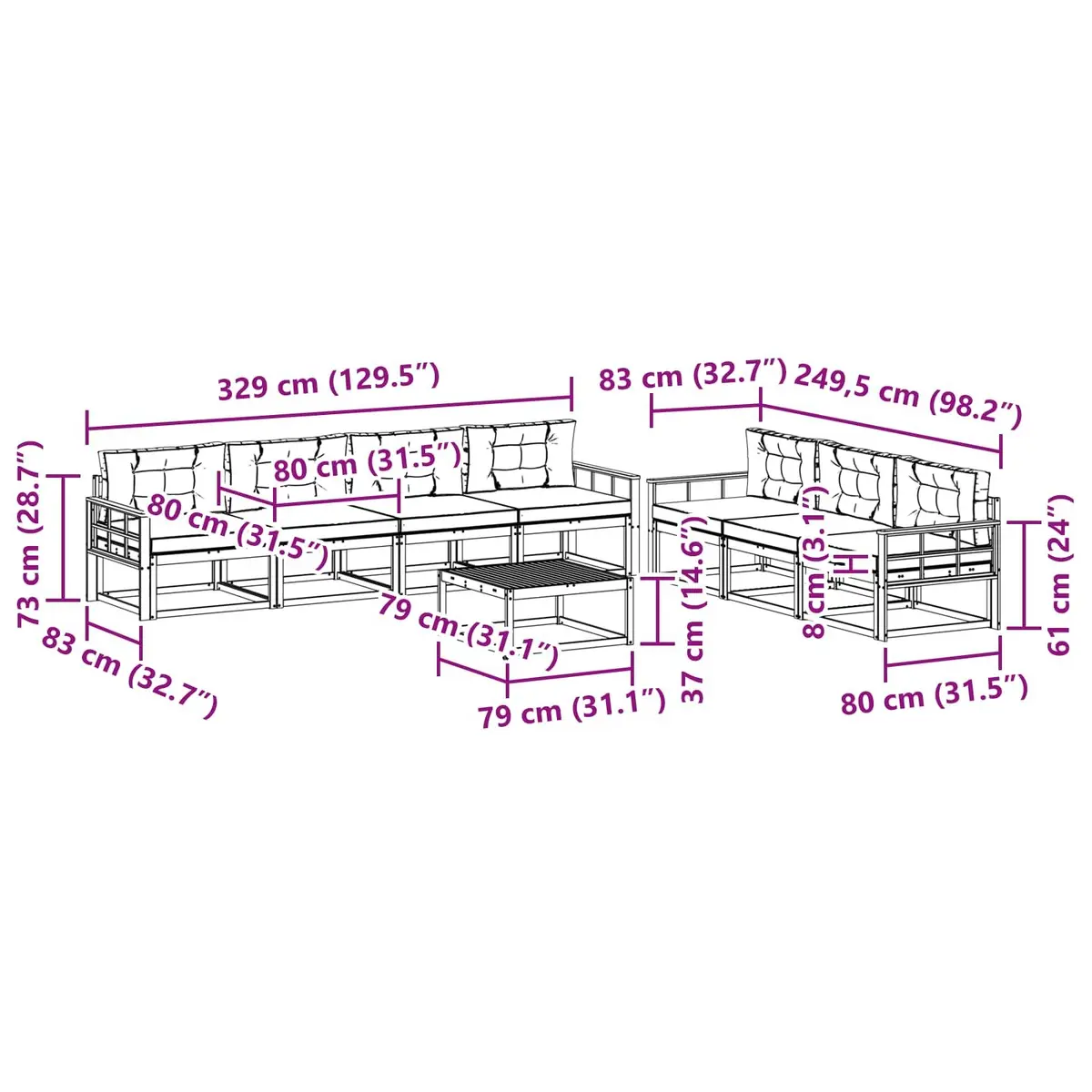 8-Piece Modular Sofa Set for Outdoor Comfort