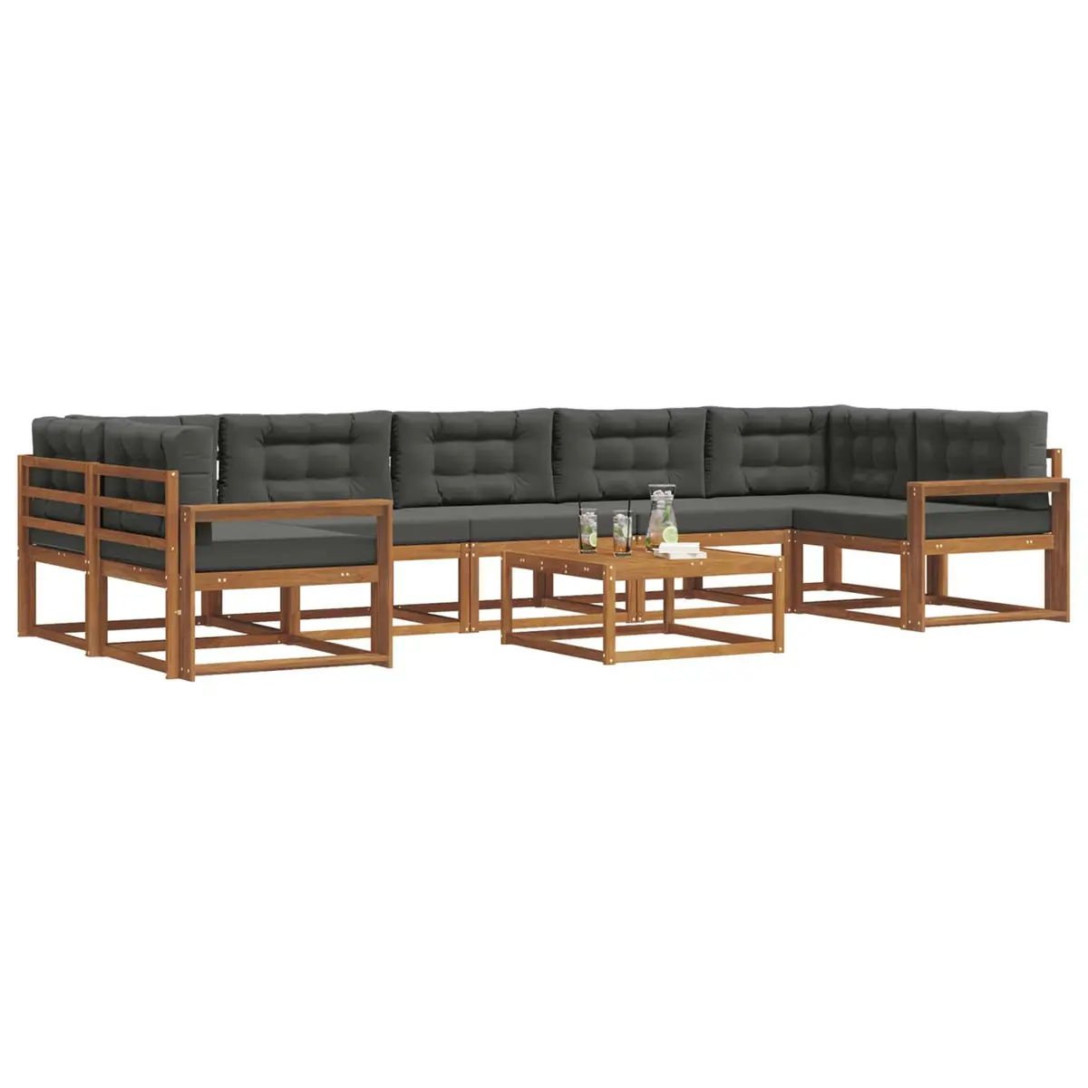 Outdoor Sectional Sofa Set 8 Pieces Garden Patio Furniture Natural and Anthracite
