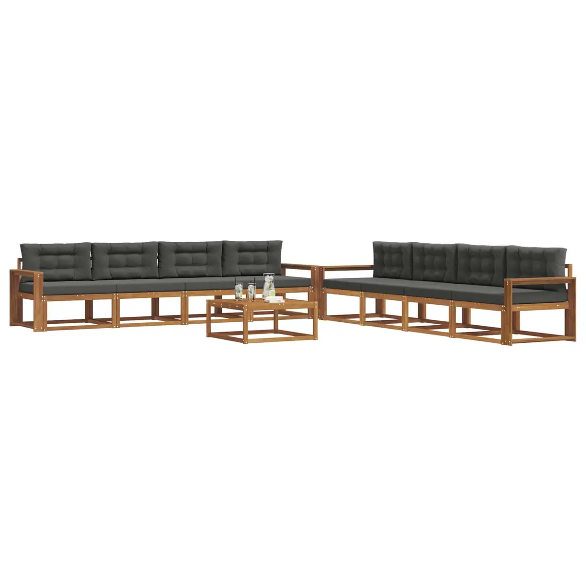 Outdoor Sectional Sofa Set 9 Pieces Lounge Garden Patio Furniture Brown Cushions
