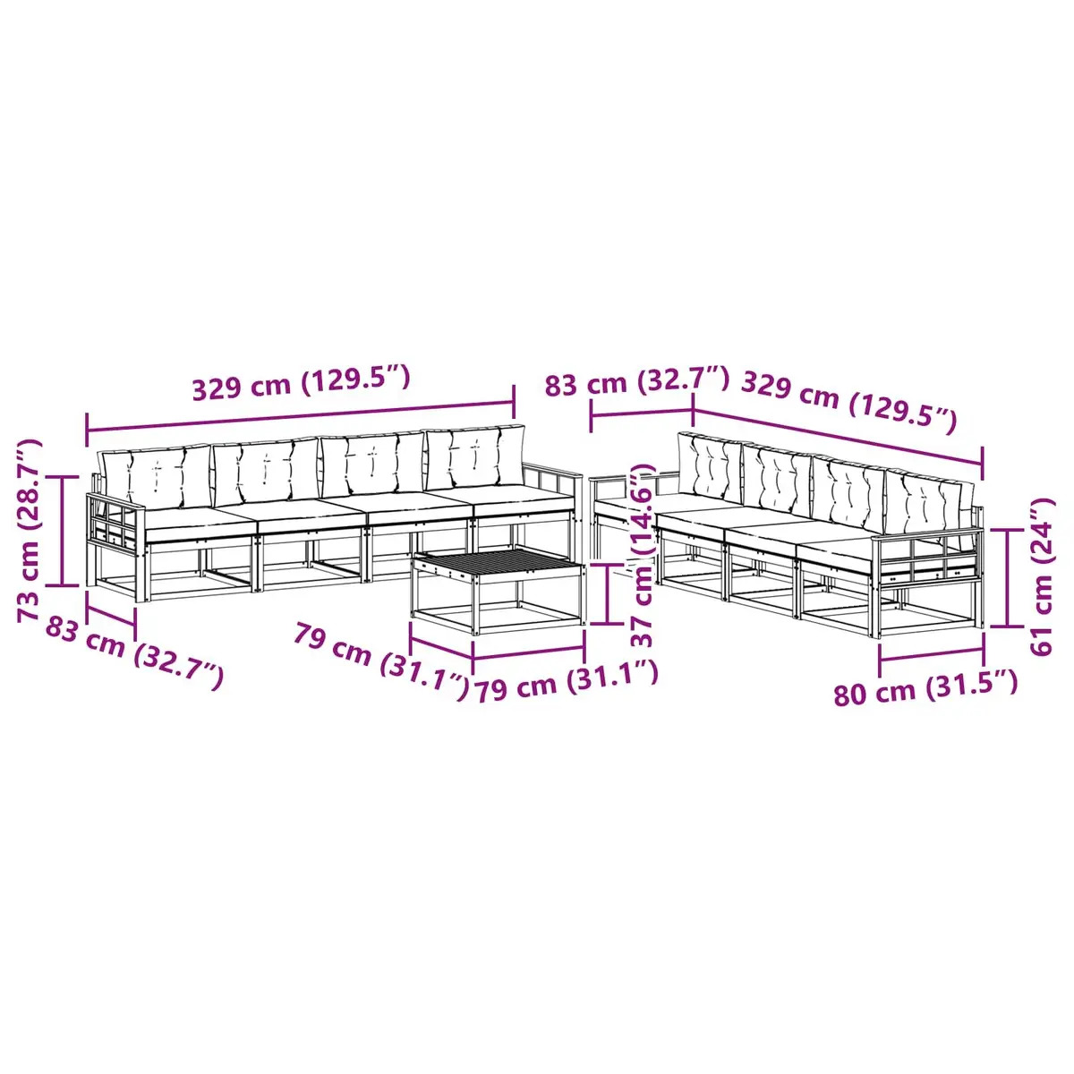 Outdoor Sofa Set in 9 Pieces