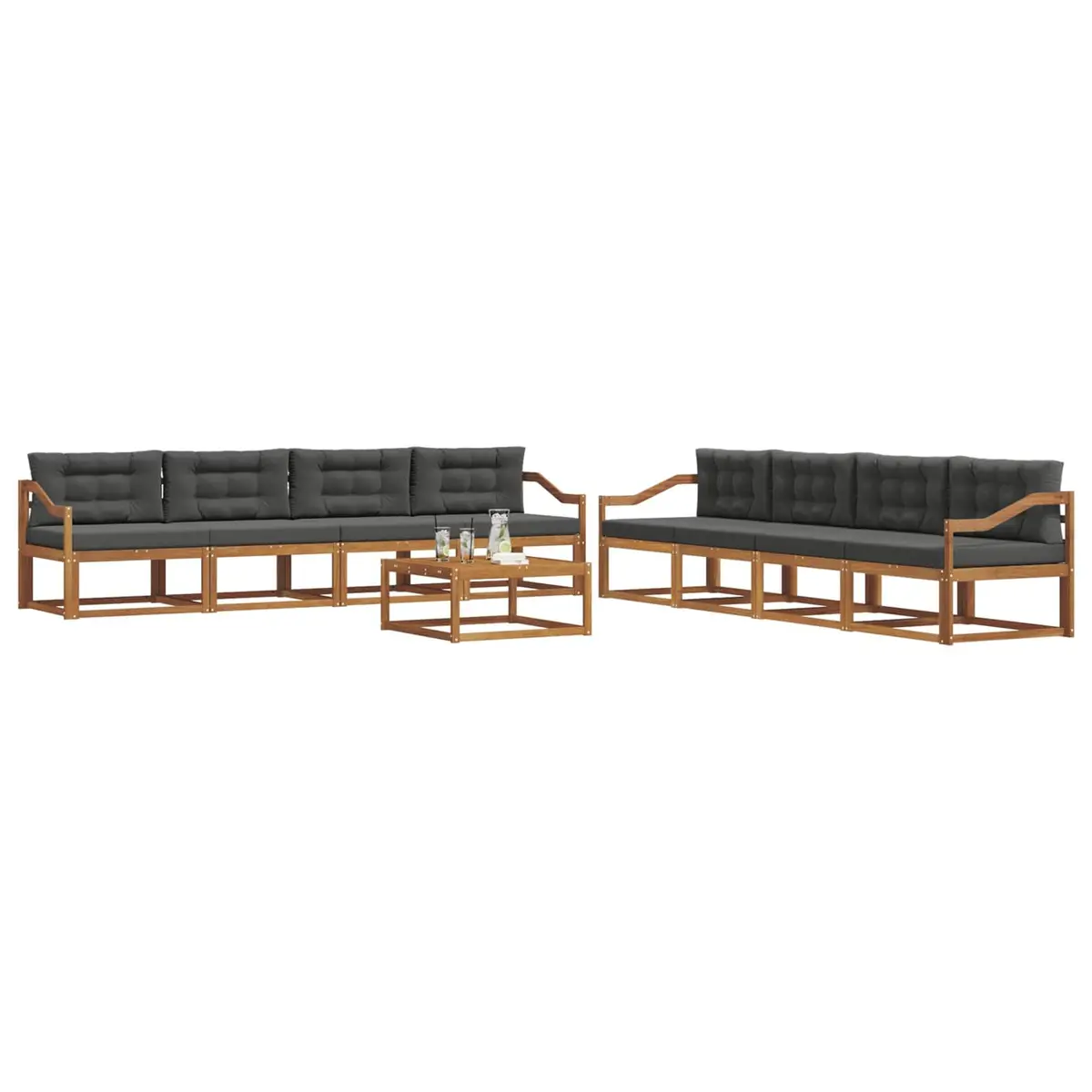 Outdoor Sectional Sofa Set 9 Piece Garden Patio Furniture Lounge Seating Brown