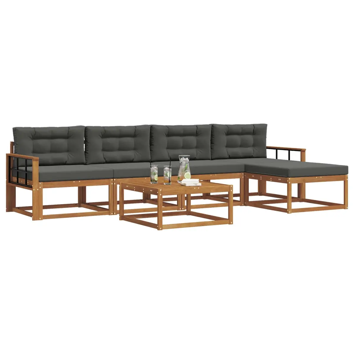 Outdoor Sectional Sofa Set Modular Patio Garden Furniture 6 Pieces Brown