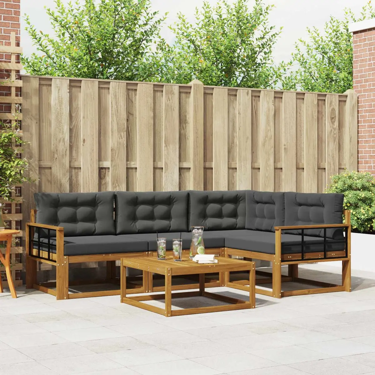Outdoor Sofa Set Modular Garden Patio Furniture 5 Piece with Cushions Brown