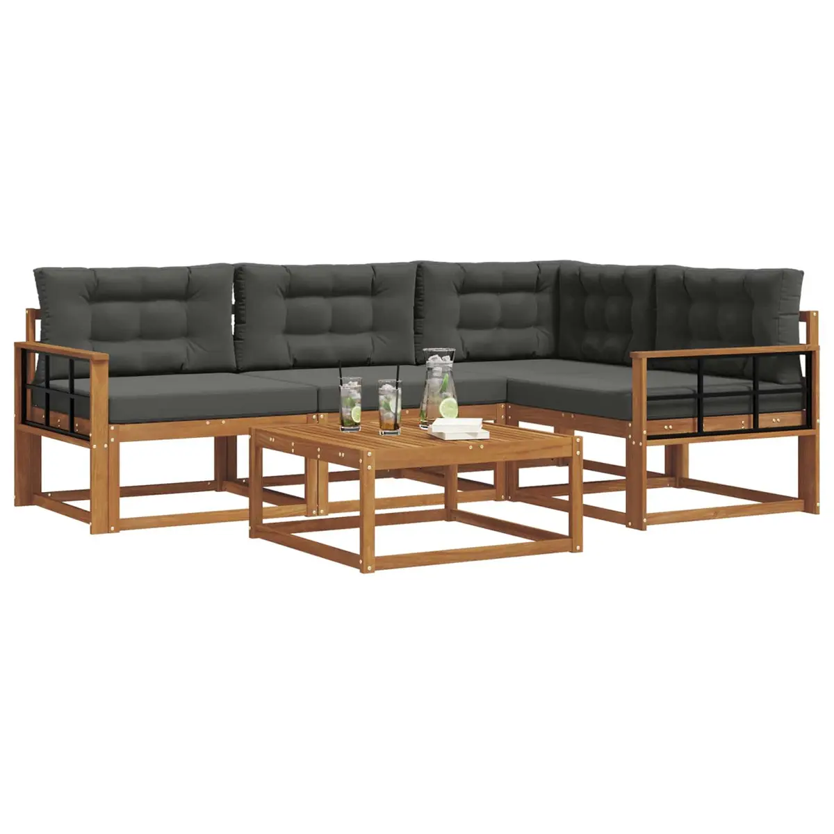 Outdoor Sofa Set Modular Garden Patio Furniture 5 Piece with Cushions Brown