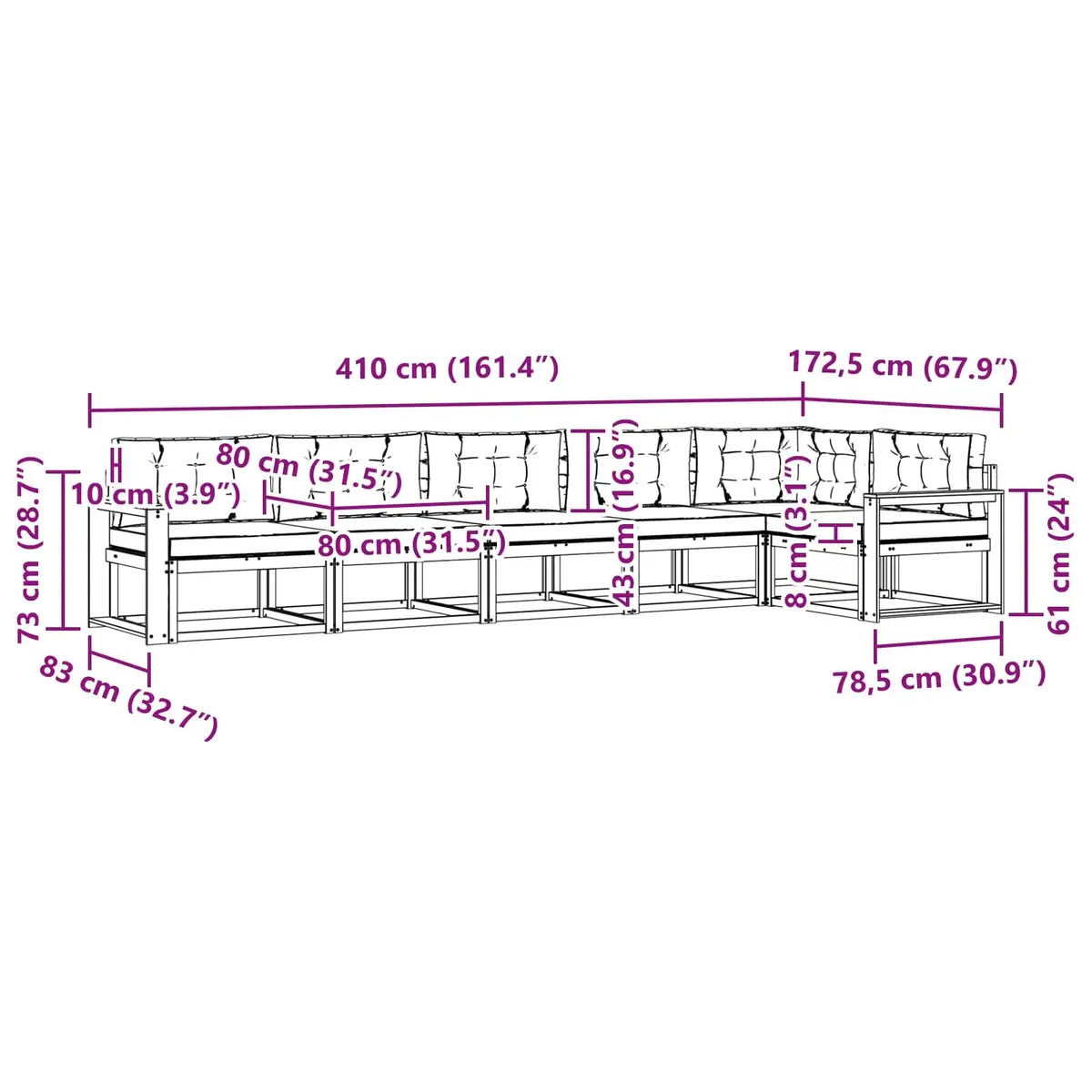 Outdoor Sectional Sofa Set Modular Garden Patio Furniture 6 Piece Brown