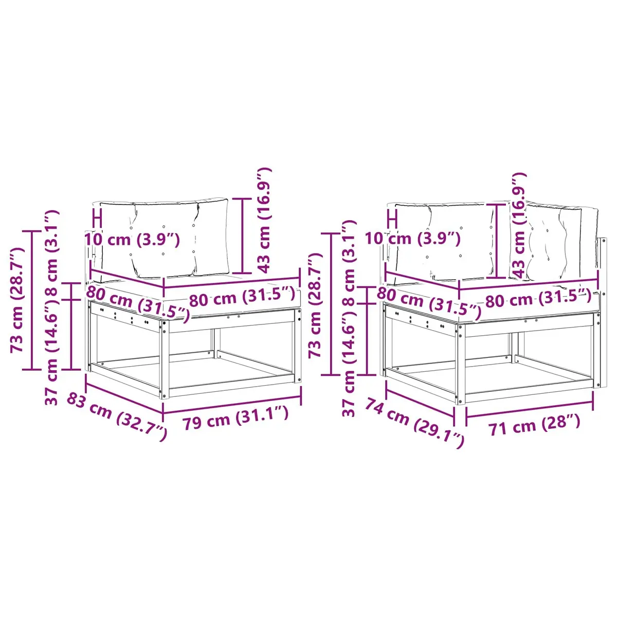 Outdoor Sectional Sofa Set Modular Garden Patio Furniture 6 Piece Brown