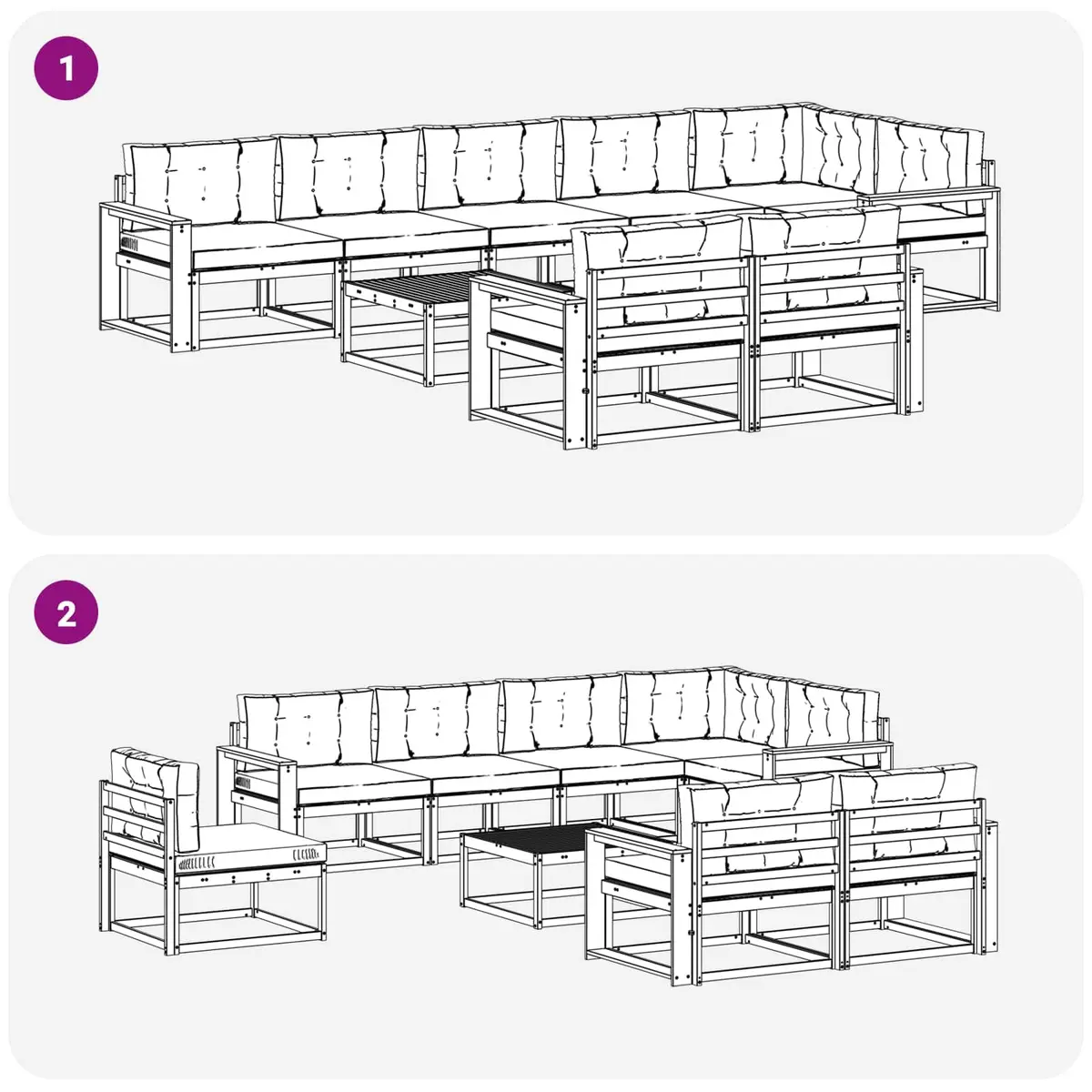 Outdoor Sectional Sofa Set Modular Garden Patio Furniture 9 Piece Brown