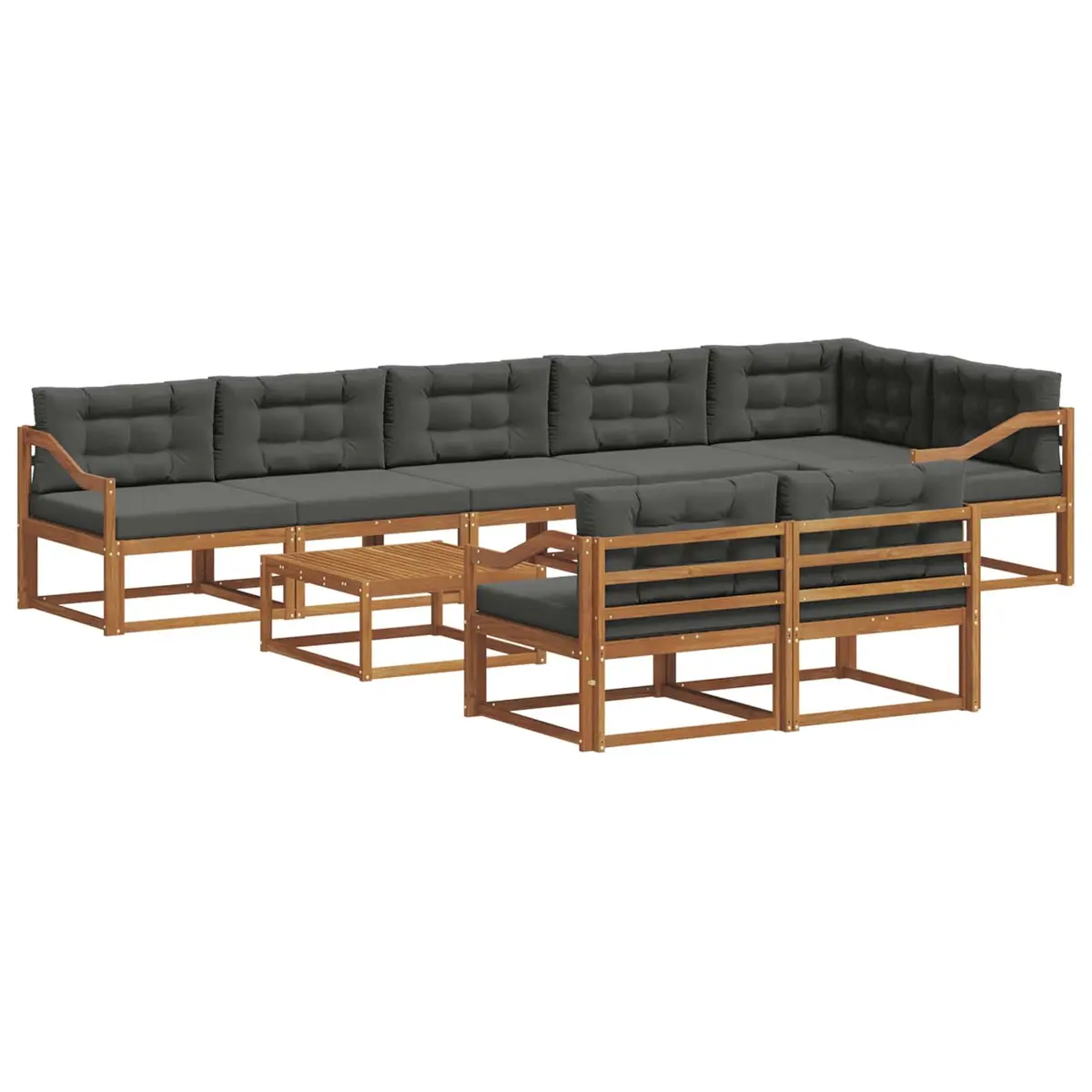 Outdoor Sectional Sofa Set Modular Garden Patio Furniture 9 Piece with Cushions Brown Anthracite