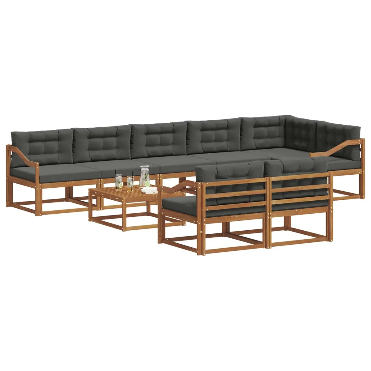 Outdoor Sectional Sofa Set Modular Garden Patio Furniture 9 Piece with Cushions Brown Anthracite