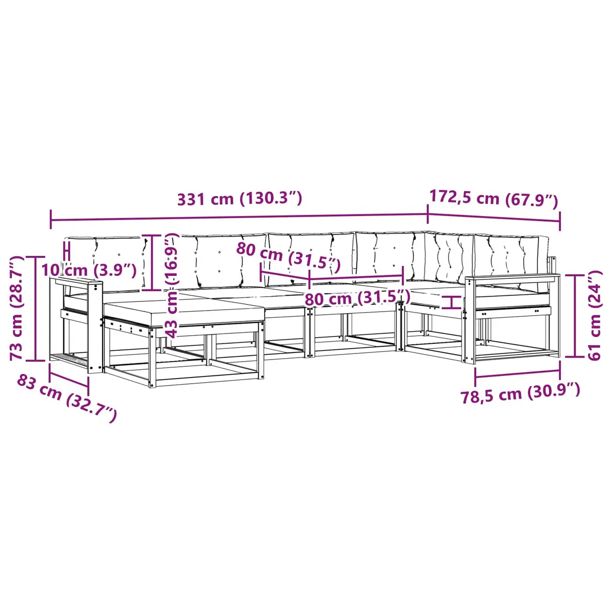6-Piece Outdoor Sofa Set with Solid Construction