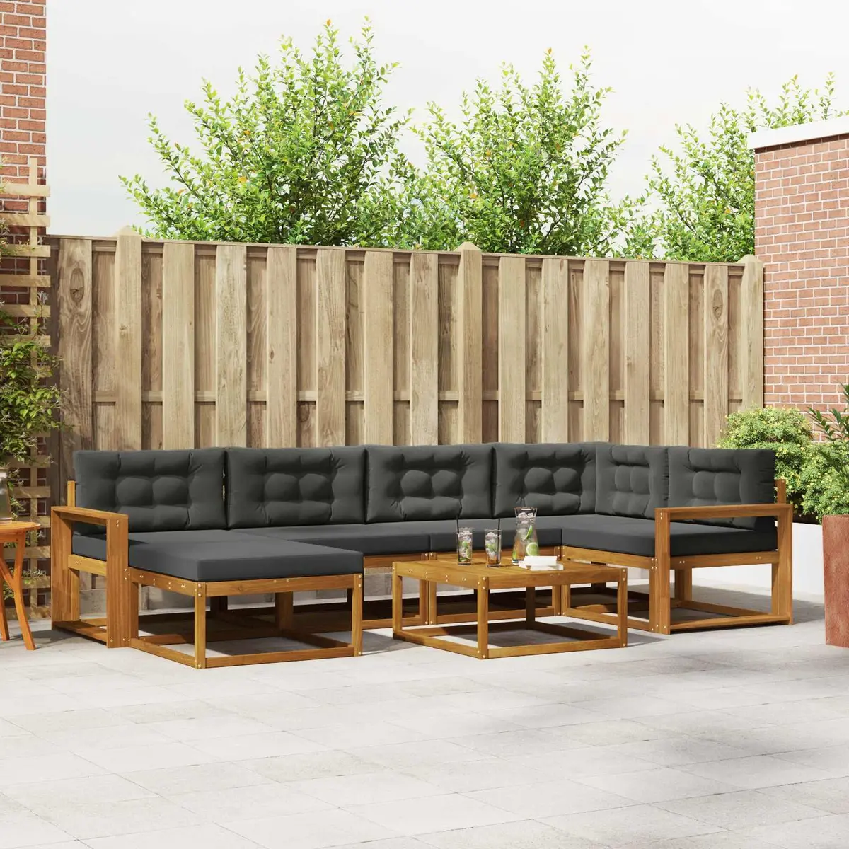 Outdoor Sectional Sofa Set Modular Lounge 7 Piece Acacia Brown
