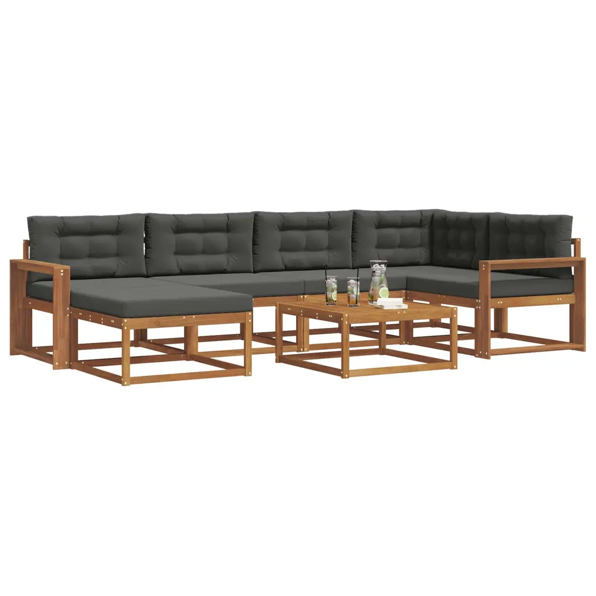 Outdoor Sectional Sofa Set Modular Lounge 7 Piece Acacia Brown