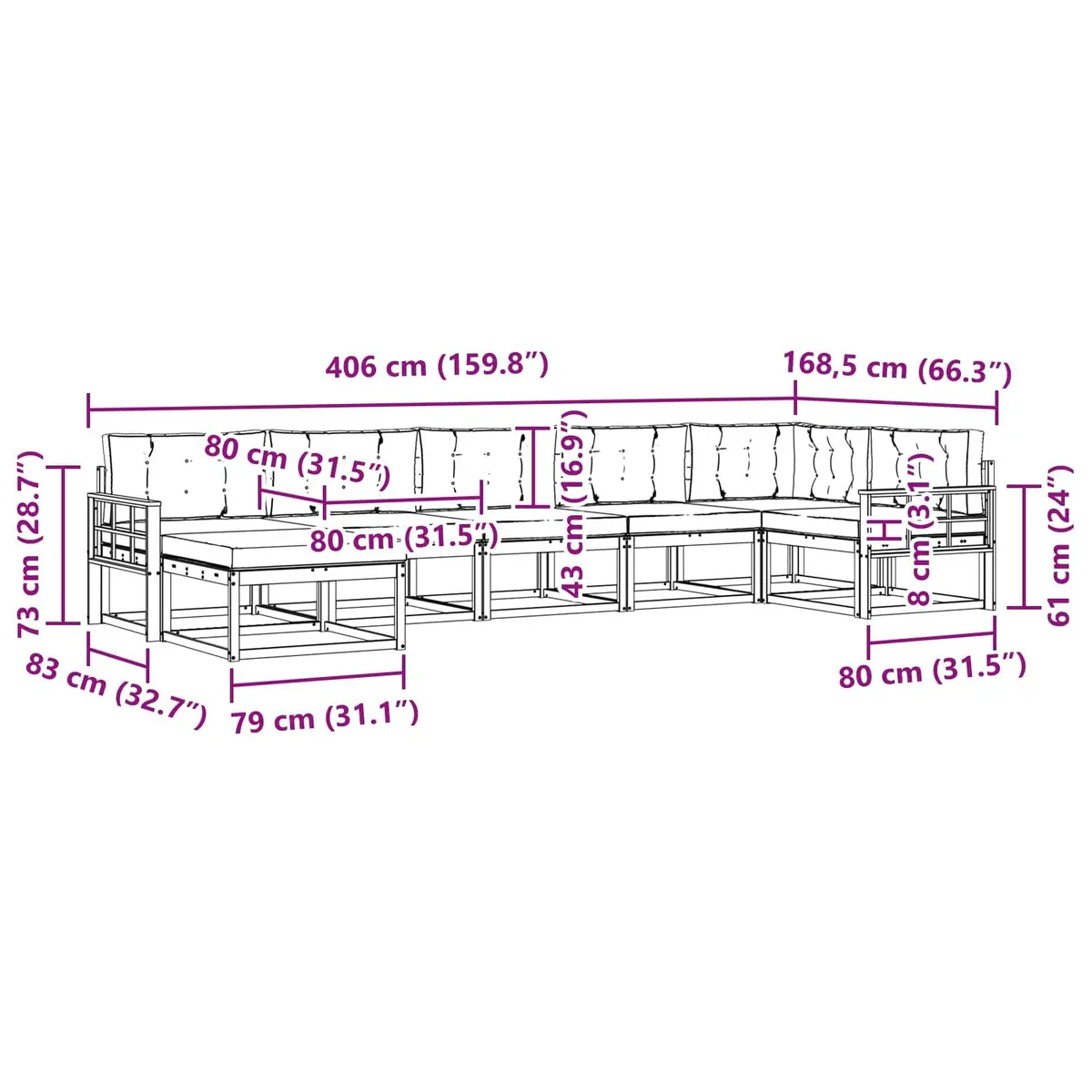 Outdoor Sectional Sofa Set 7 Piece Modular Lounge Garden Furniture Brown with Anthracite Cushions