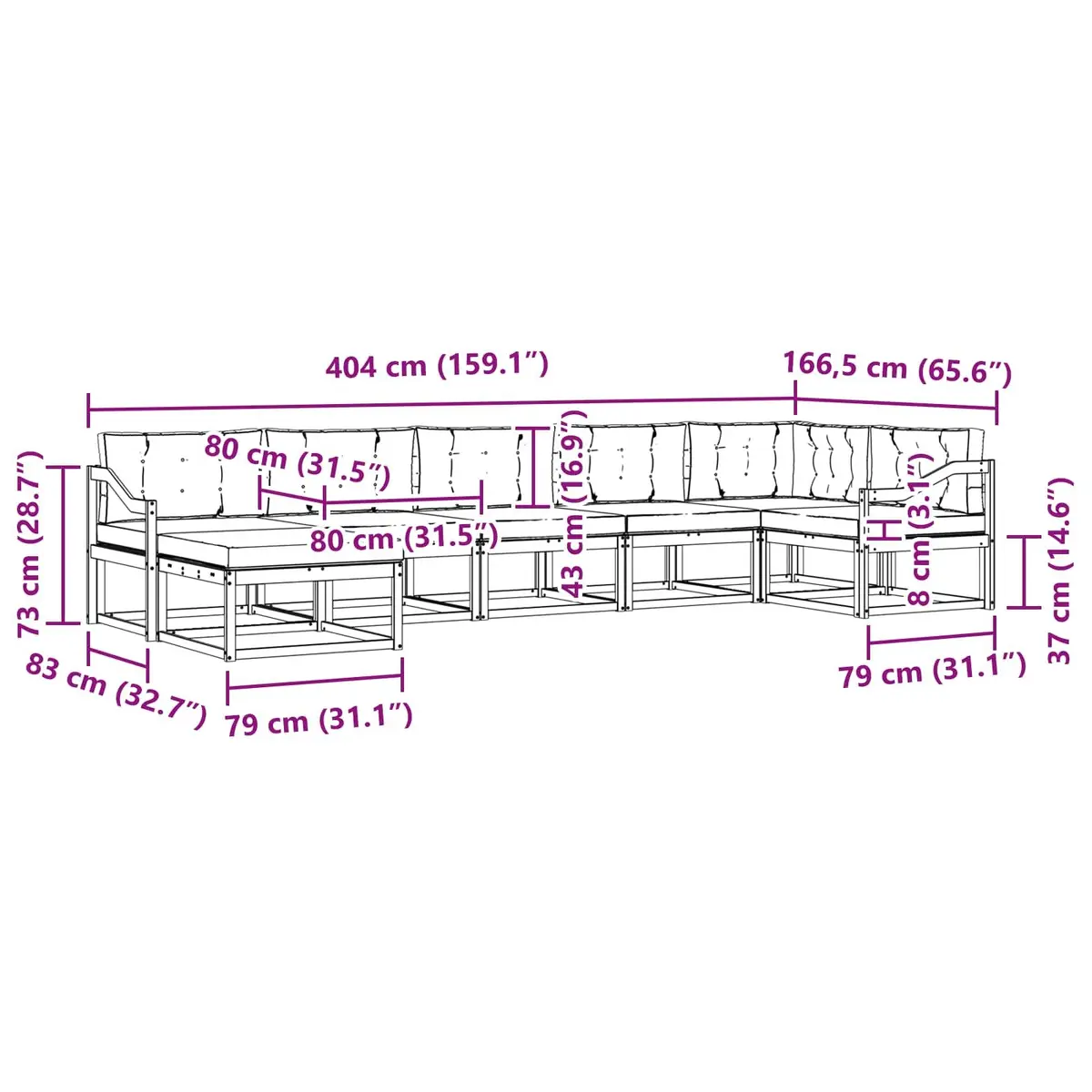 Outdoor Sectional Sofa Set Modular Garden Furniture 7 Pieces Natural Anthracite