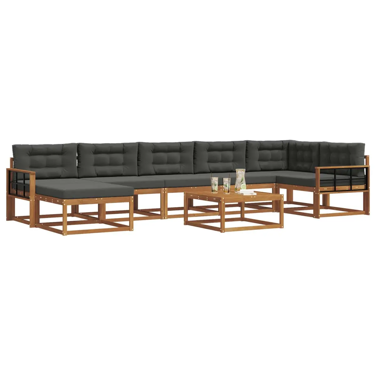 Outdoor Sectional Sofa Set 8 Piece Garden Patio Lounge Furniture Brown Anthracite