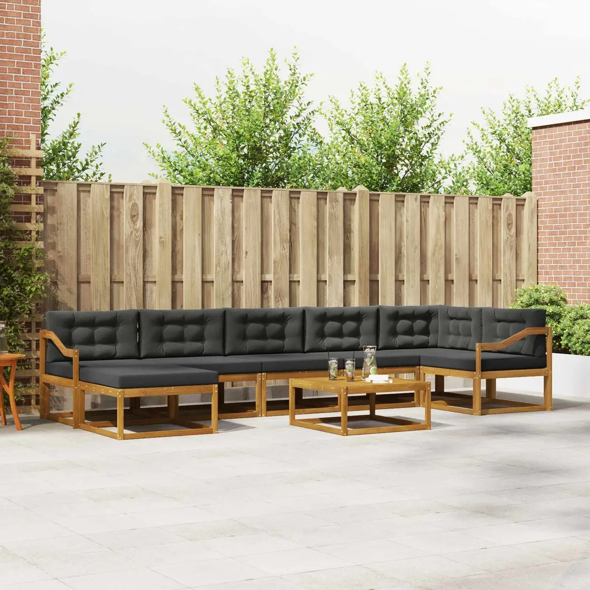 Outdoor Sectional Sofa Set 8 Pieces Garden Patio Furniture Brown Slat-back Armrests