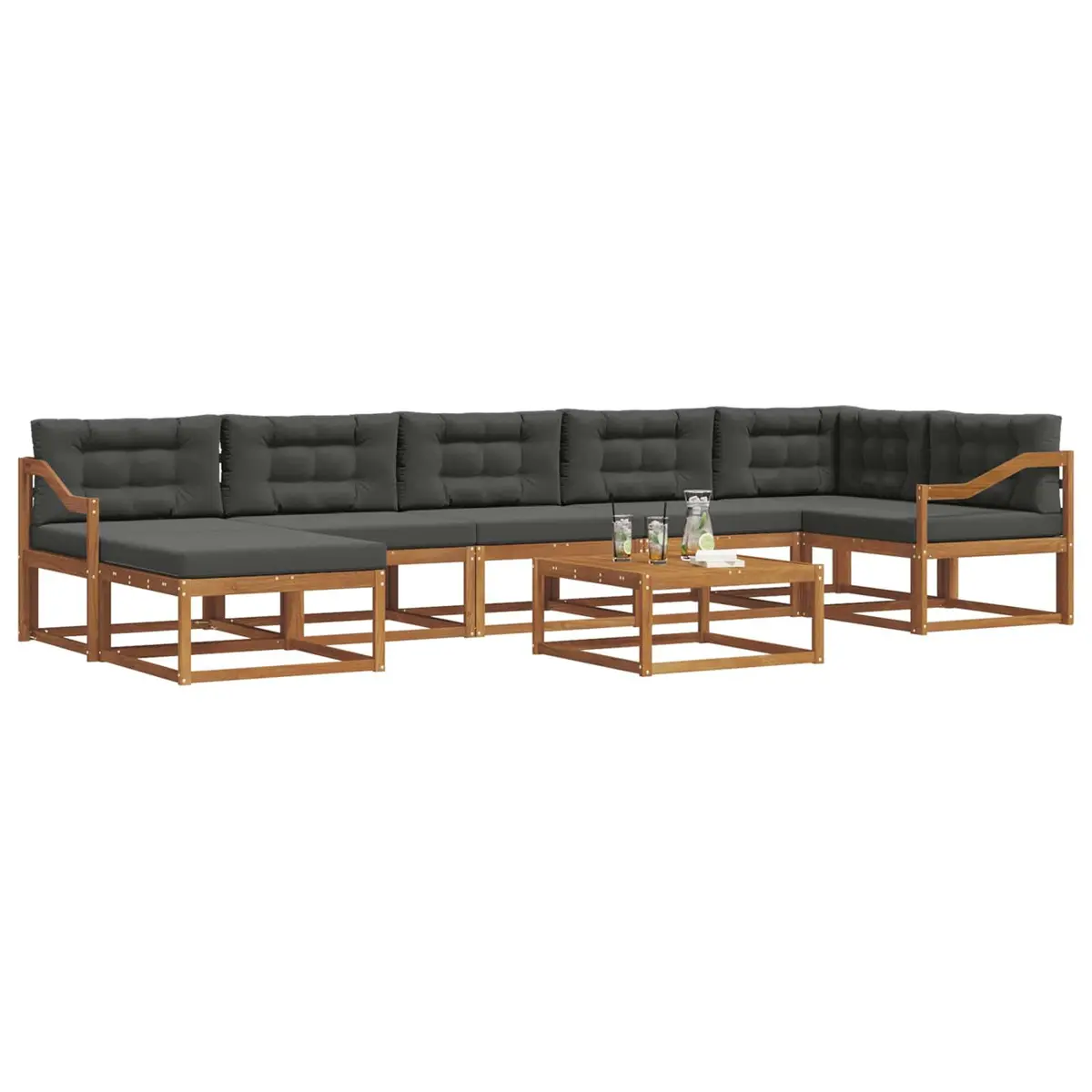 Outdoor Sectional Sofa Set 8 Pieces Garden Patio Furniture Brown Slat-back Armrests