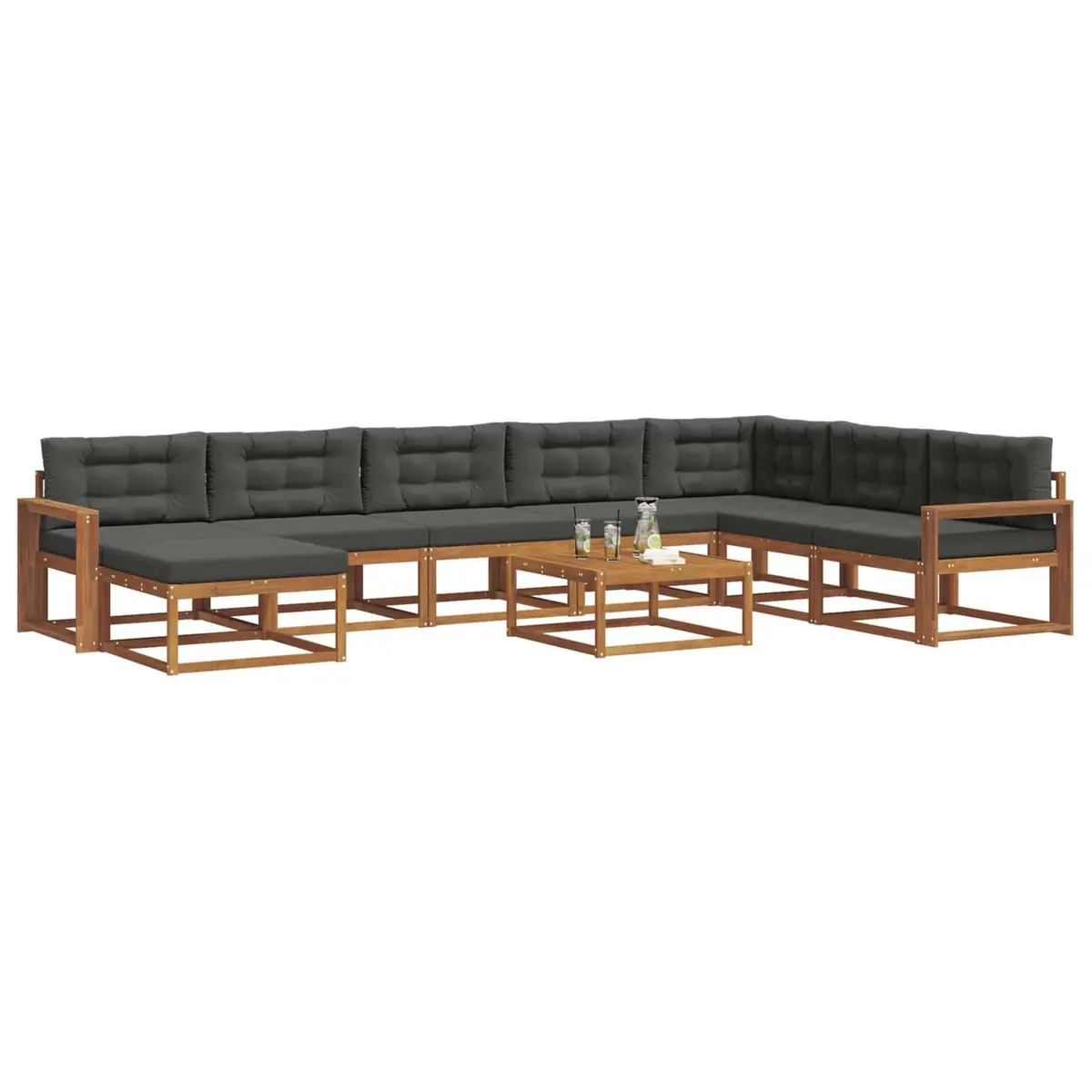 Outdoor Sectional Sofa Set 9 Piece Garden Patio Furniture with Cushions Brown