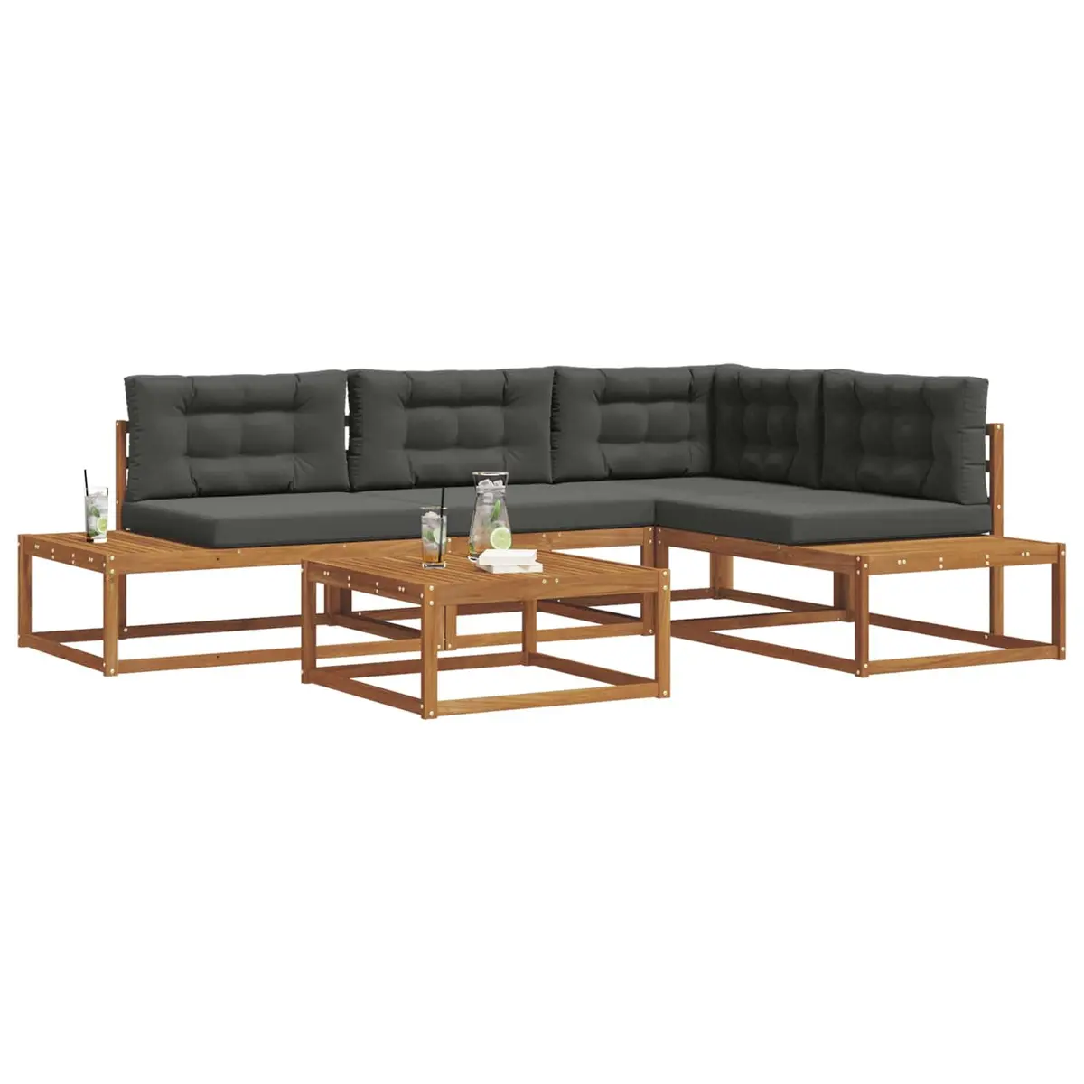 Outdoor Sectional Sofa Set Garden Furniture Brown Wood Lounge Seating for Patio
