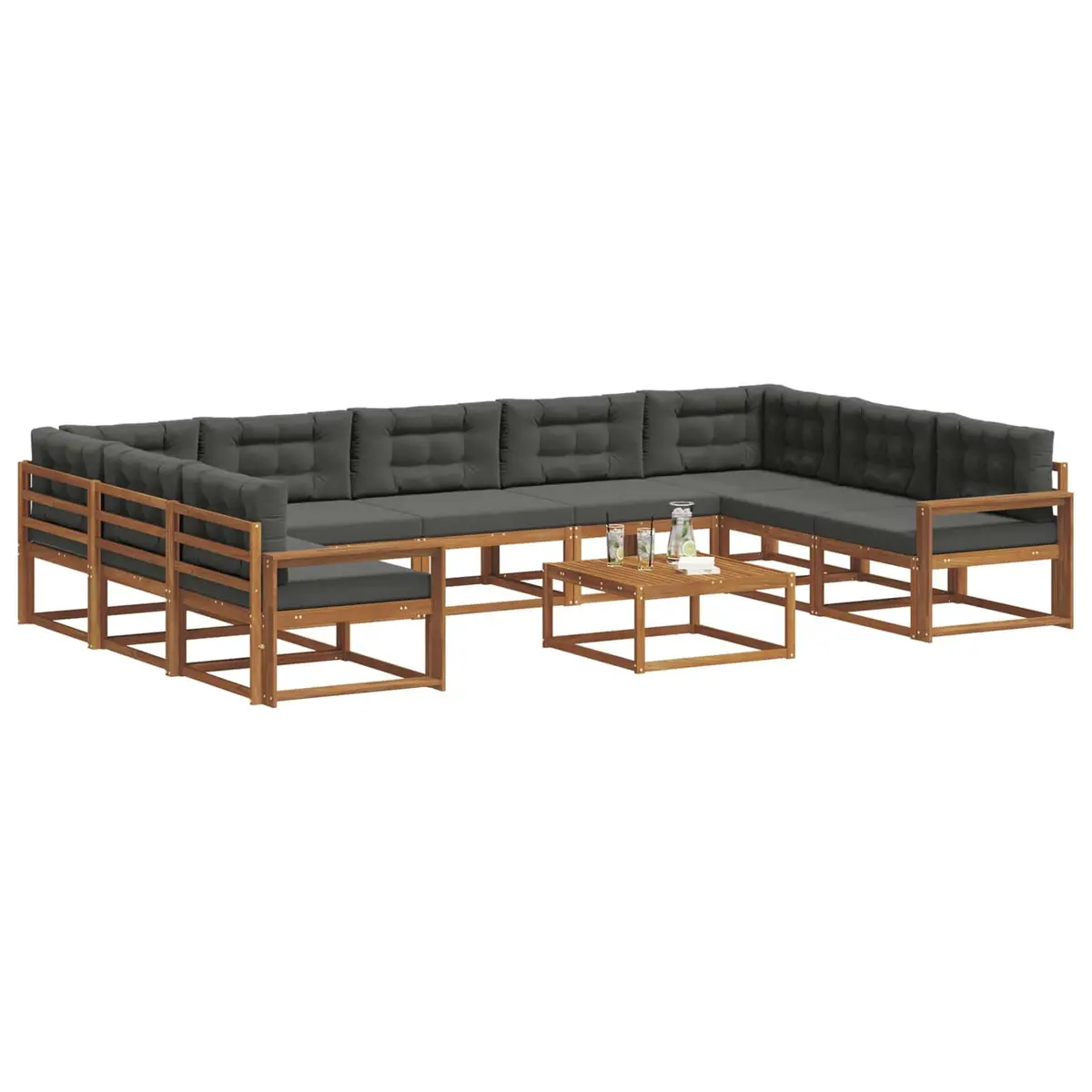 Outdoor Sectional Sofa Set 10 Piece Garden Patio Furniture Brown