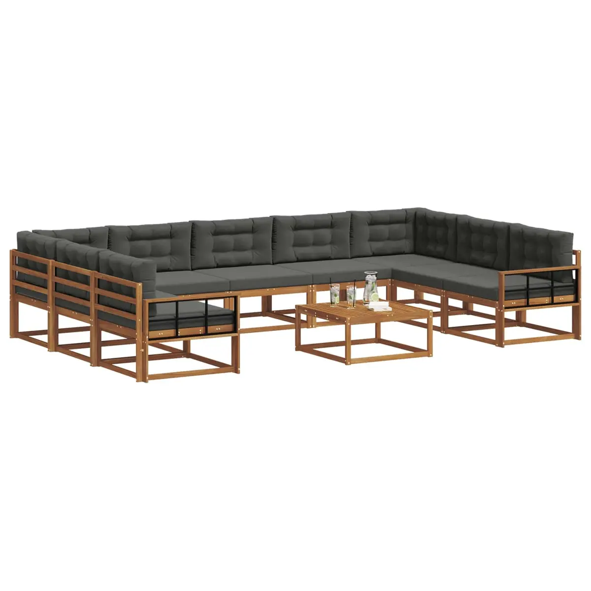 Outdoor Sectional Sofa Set 10 Pieces Garden Patio Furniture Brown Acacia Wood