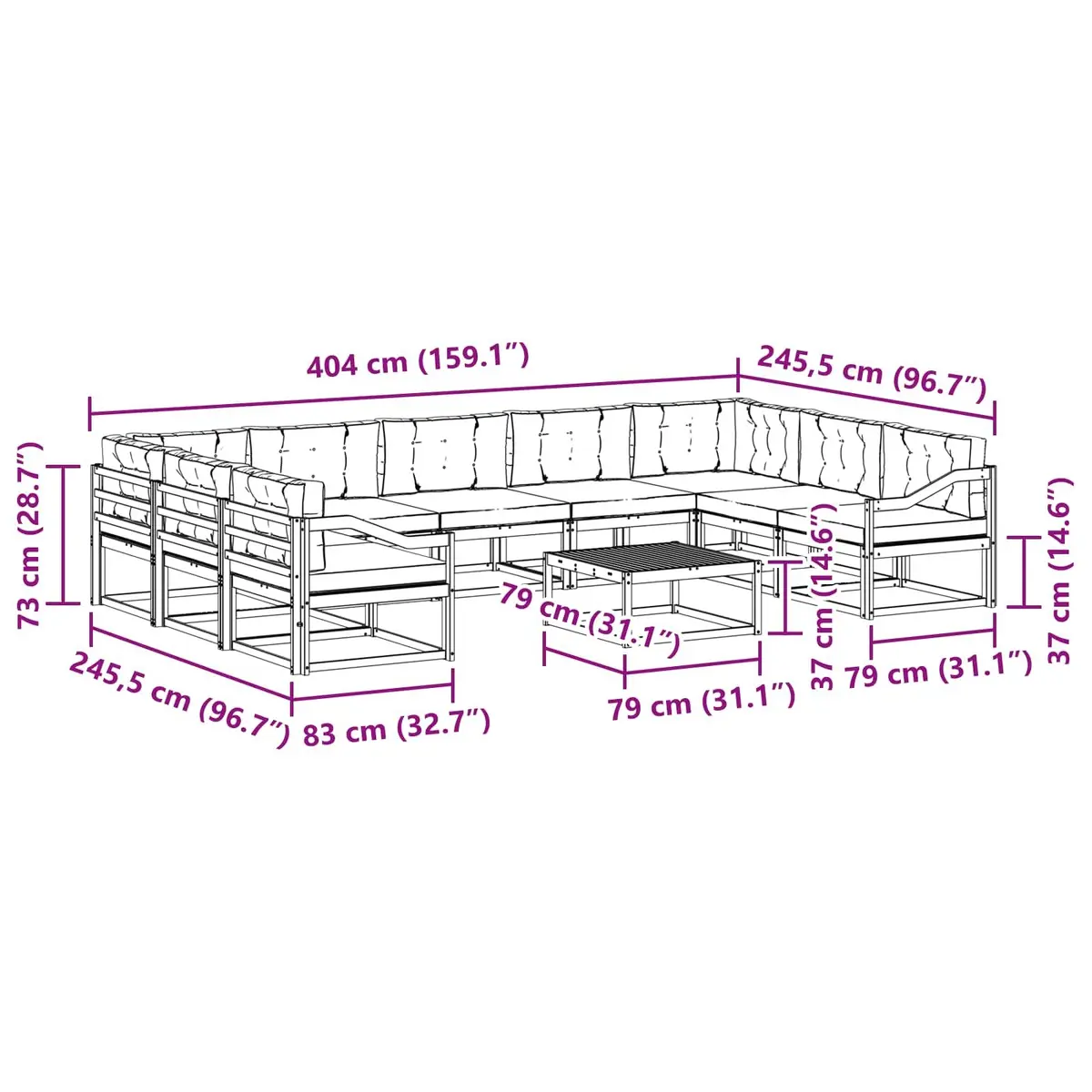 Outdoor Sectional Sofa Set 10 Piece Garden Patio Furniture Brown