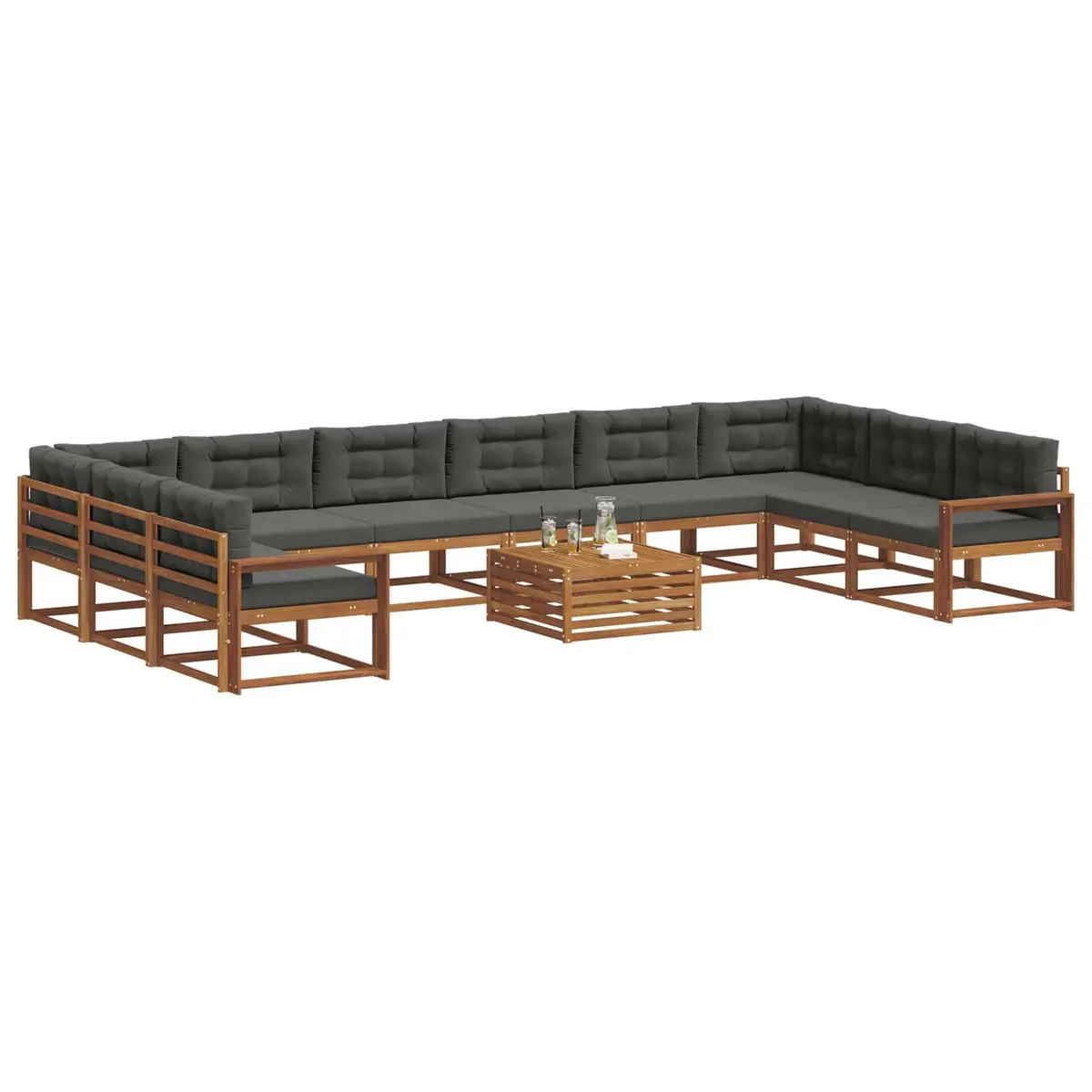 Outdoor Sectional Sofa Set 11 Piece Cushioned Lounge Brown Acacia Wood